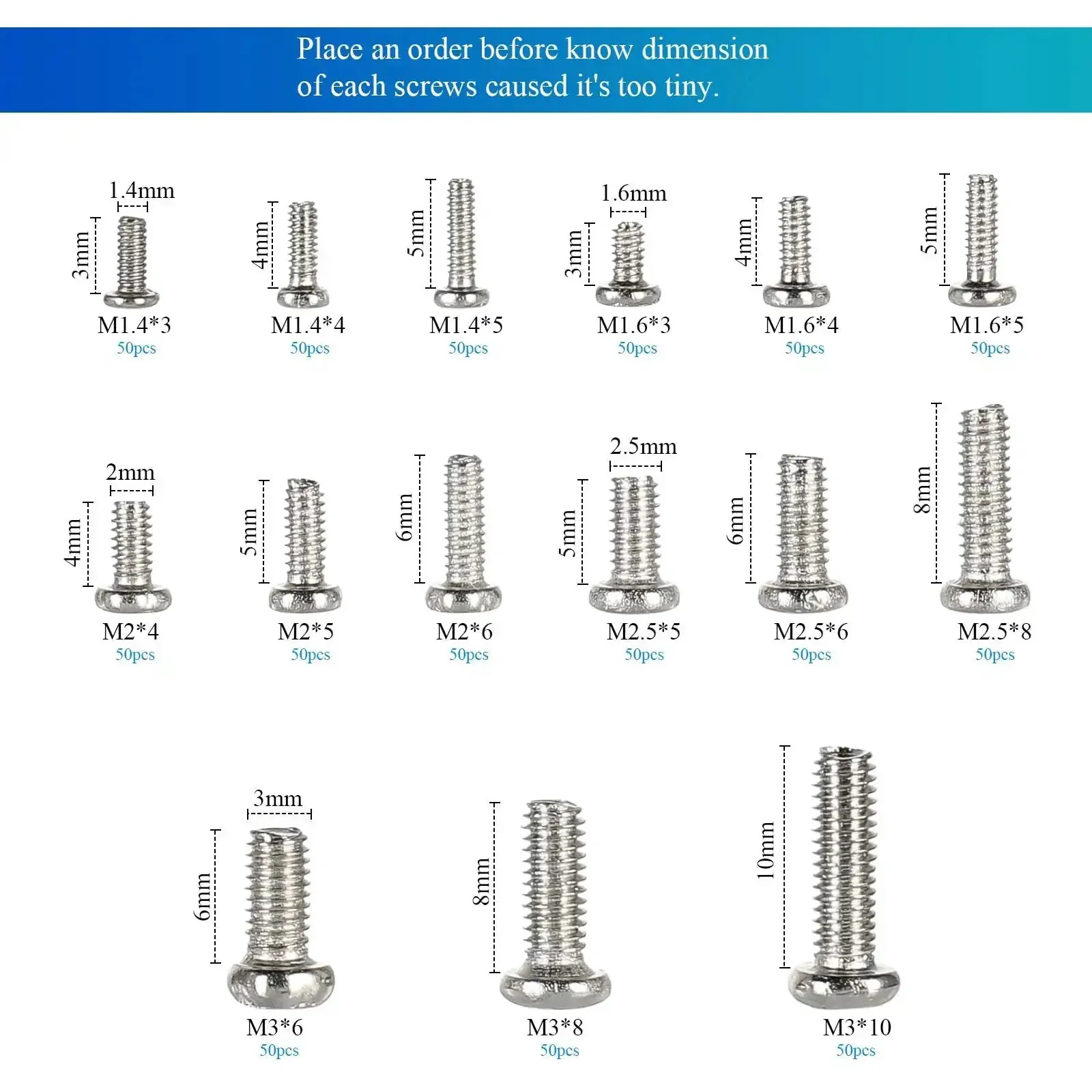 Massive 750 Piece Small Machine Screw Set M1.4 M1.6 M2 M2.5 M3 Phillips Pan Head Tiny Screws For Watch, Toy, And Electronics Repair Nickel Plated Carbon Steel Kit With 15 Sizes, 50 Pieces Each In Storage Bag - Image 4