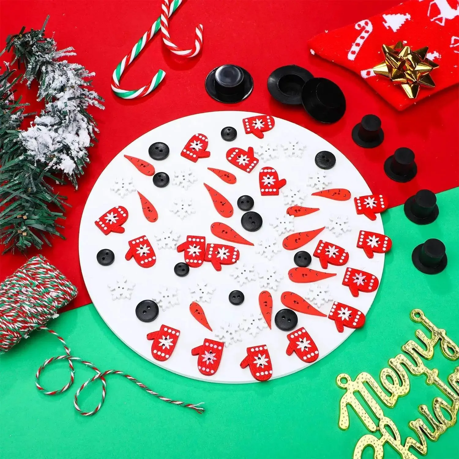 Massive Christmas Craft Button Kit With 450 Pieces Including Carrot Noses Tiny Black Buttons Mini Plastic Top Hats Glove Buttons And White Snowflake Buttons For DIY Ornaments And Holiday Decor - Image 2