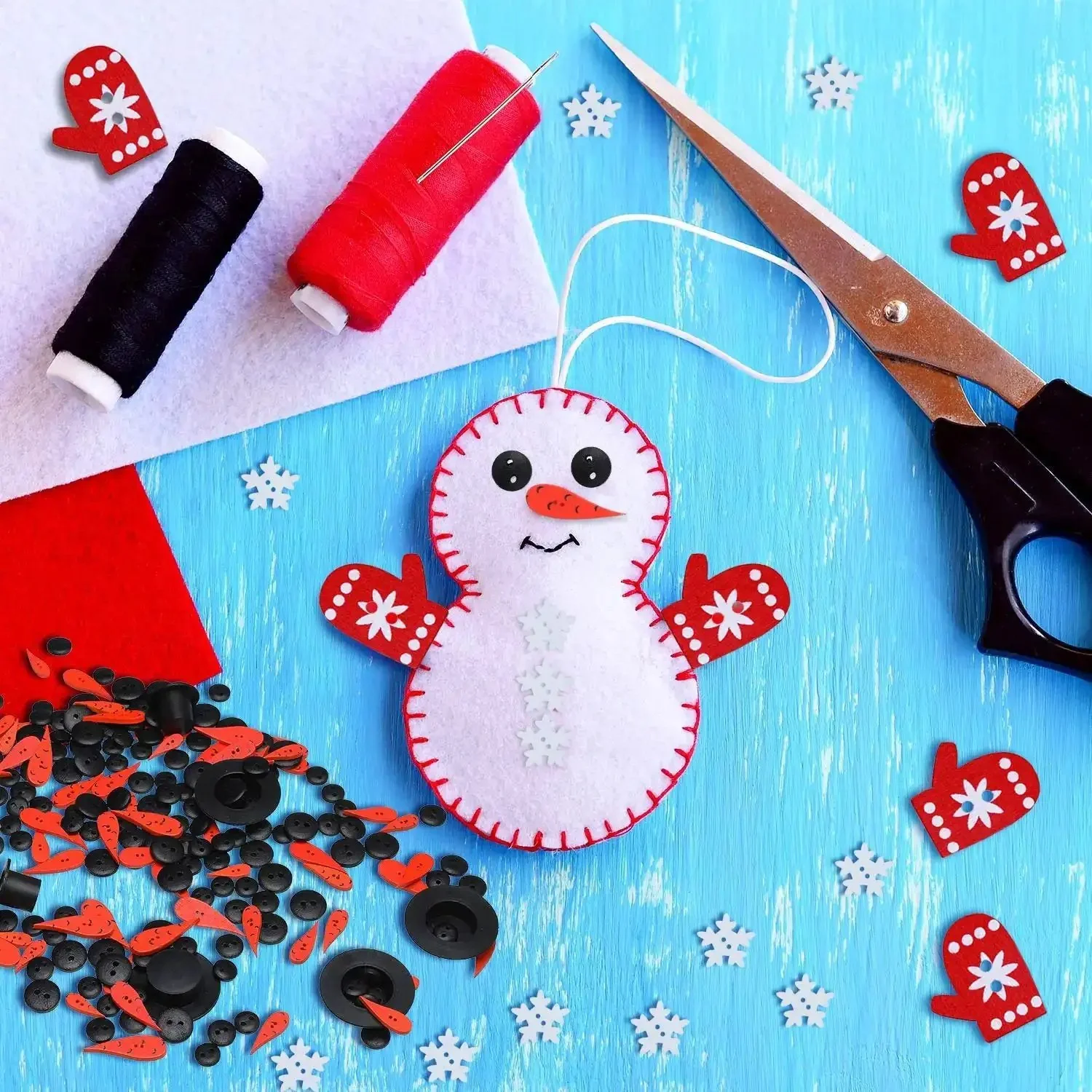 Massive Christmas Craft Button Kit With 450 Pieces Including Carrot Noses Tiny Black Buttons Mini Plastic Top Hats Glove Buttons And White Snowflake Buttons For DIY Ornaments And Holiday Decor - Image 3