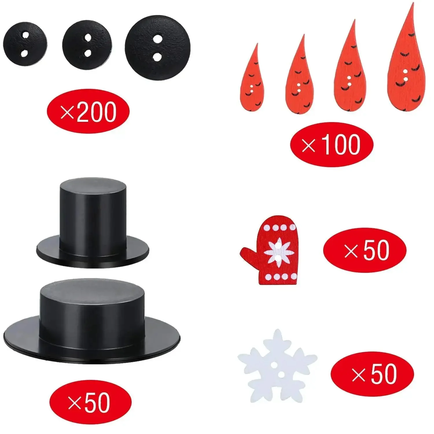 Massive Christmas Craft Button Kit With 450 Pieces Including Carrot Noses Tiny Black Buttons Mini Plastic Top Hats Glove Buttons And White Snowflake Buttons For DIY Ornaments And Holiday Decor - Image 6