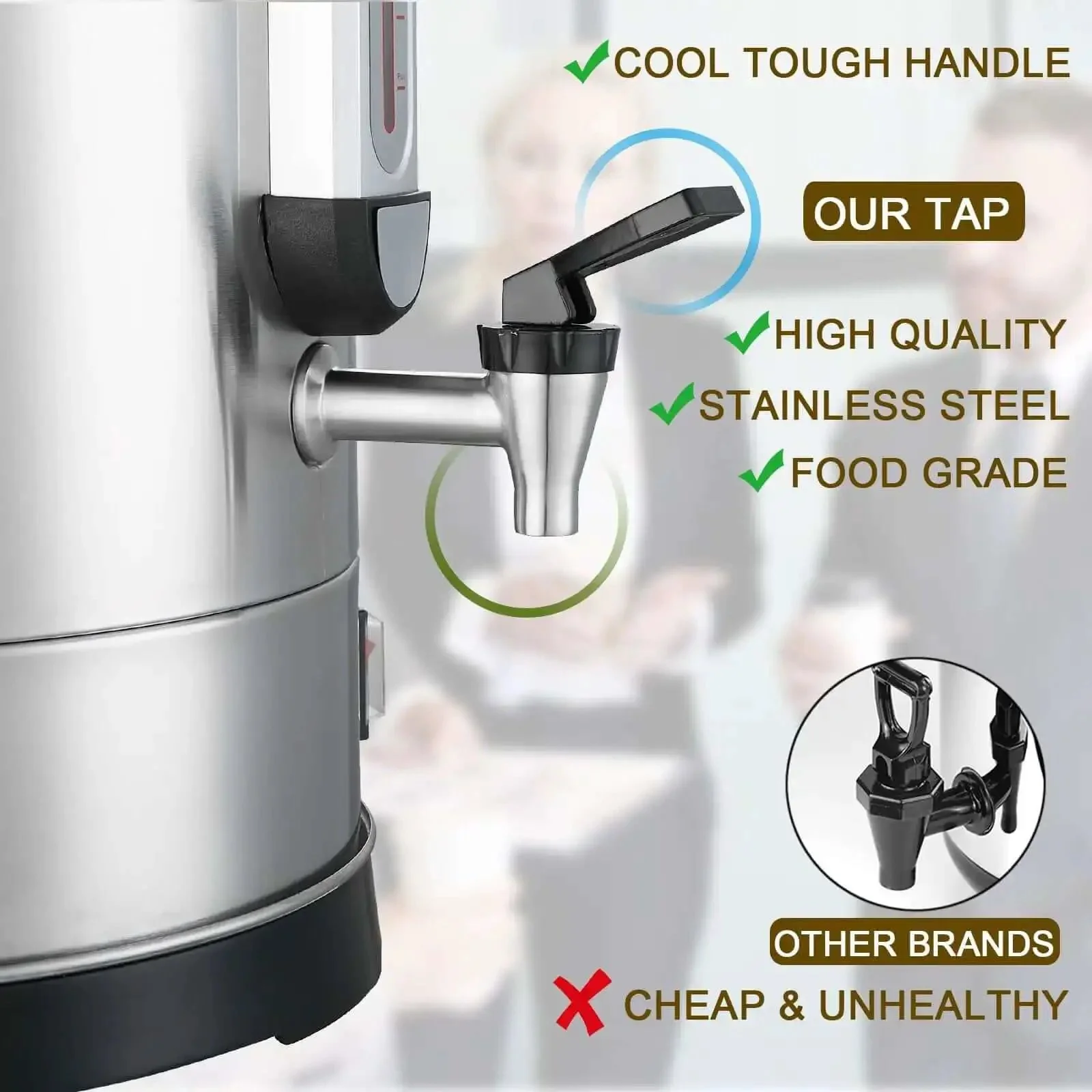 Massive Commercial Coffee Urn With 155 Cup Capacity Dual Layer Industrial Grade Stainless Steel 1500W 120V Hot Water Dispenser For Catering Churches Restaurants Workhorse Keeps Coffee Hot All Day - Image 4