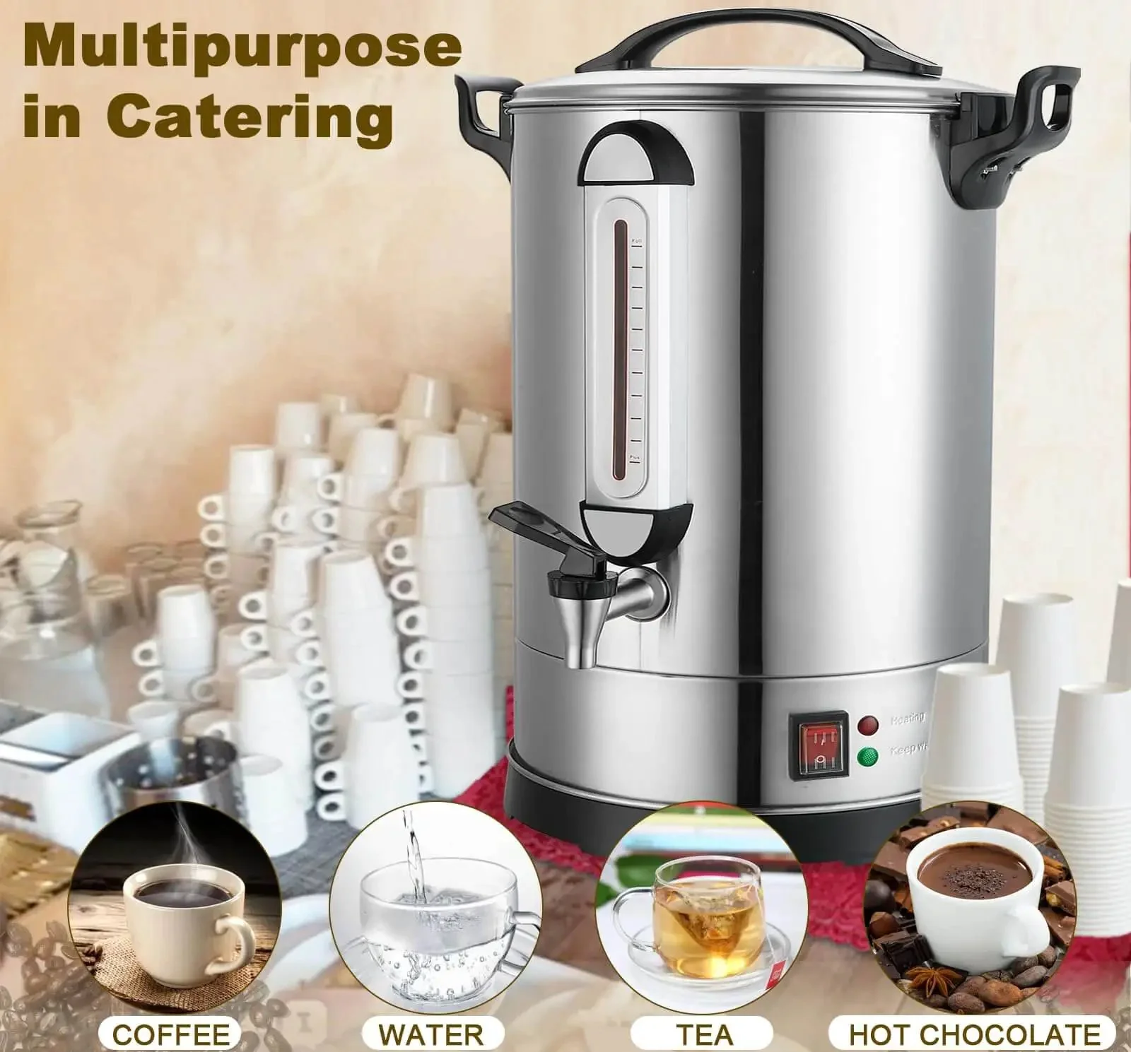 Massive Commercial Coffee Urn With 155 Cup Capacity Dual Layer Industrial Grade Stainless Steel 1500W 120V Hot Water Dispenser For Catering Churches Restaurants Workhorse Keeps Coffee Hot All Day - Image 7