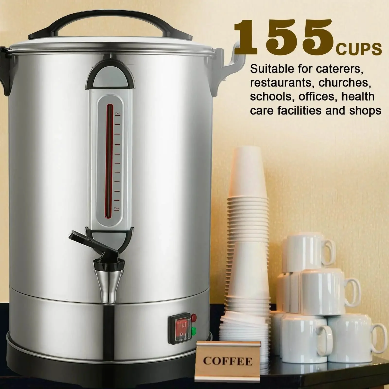 Massive Commercial Coffee Urn With 155 Cup Capacity Dual Layer Industrial Grade Stainless Steel 1500W 120V Hot Water Dispenser For Catering Churches Restaurants Workhorse Keeps Coffee Hot All Day - Image 8