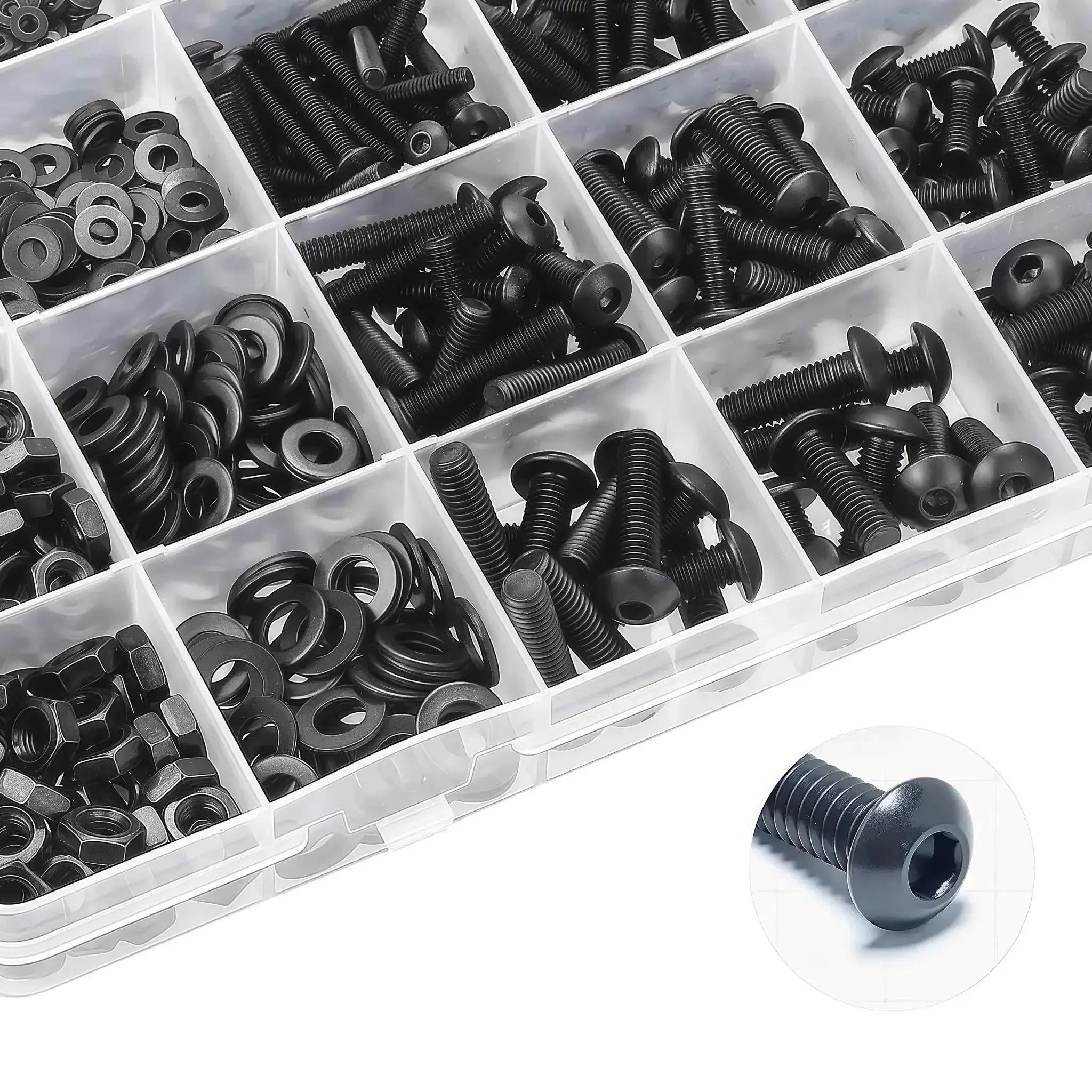 Massive M3 Screws And Nuts Assortment Kit With Washers And Wrench, 630 Pcs Includes M3 Hex Button Head Socket Cap Screws In 6 8 10 12 16 20 25 30mm, Plus 210 M3 Nuts And 210 Washers, Black Zinc Plated For Easy DIY Projects - Image 4