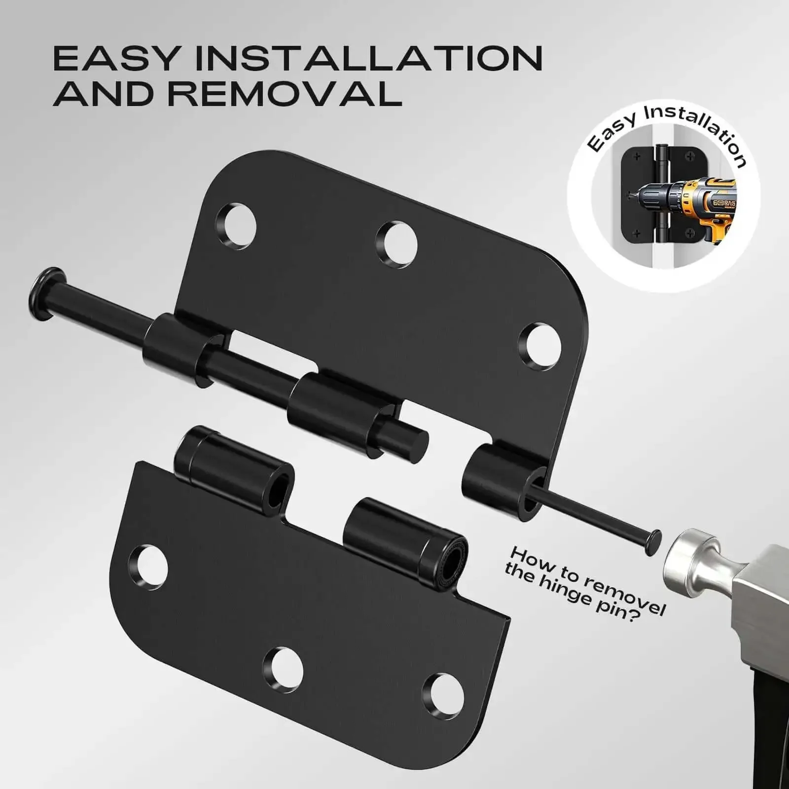 Matte Black 18 Pack Interior Door Hinges 3.5 Inch 5/8 Radius Round No Squeak Ball Bearing, Flat Iron Standard Bi-Fold Closet Bedroom Hardware For Home Decor And Commercial Use - Image 4