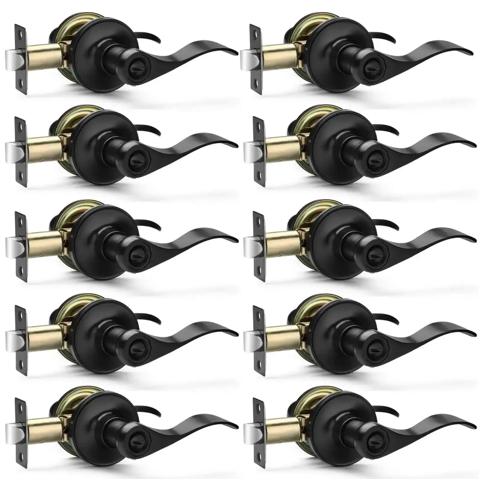 Matte Black Door Handles Set 10 Pack Privacy Levers Built Tough For Everyday Use Heavy Duty Interior Door Knobs Reversible Wave Lever Design For Bedroom And Bath Sleek Modern Hardware For A Clean Modern Look