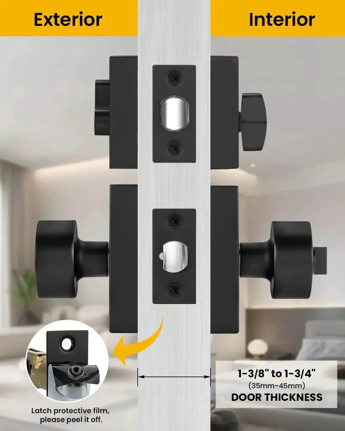 Matte Black Exterior Door Lock Set With Square Contemporary Knob And Deadbolt, Heavy Duty Front Door Hardware For Security, Built To Last Entry Lock, 1 Pack, Modern Residential Hardware - Image 6