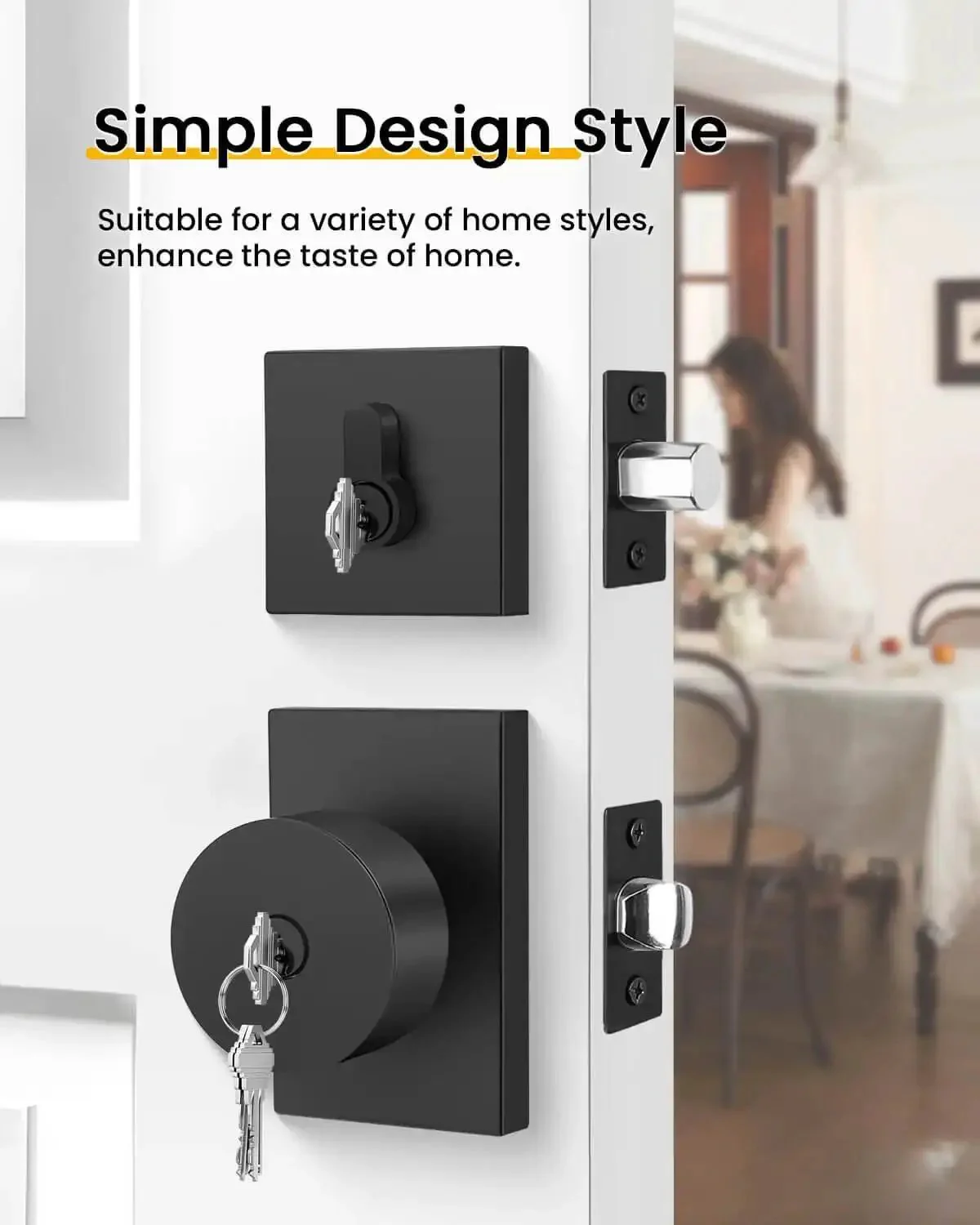 Matte Black Exterior Door Lock Set With Square Contemporary Knob And Deadbolt, Heavy Duty Front Door Hardware For Security, Built To Last Entry Lock, 1 Pack, Modern Residential Hardware - Image 8