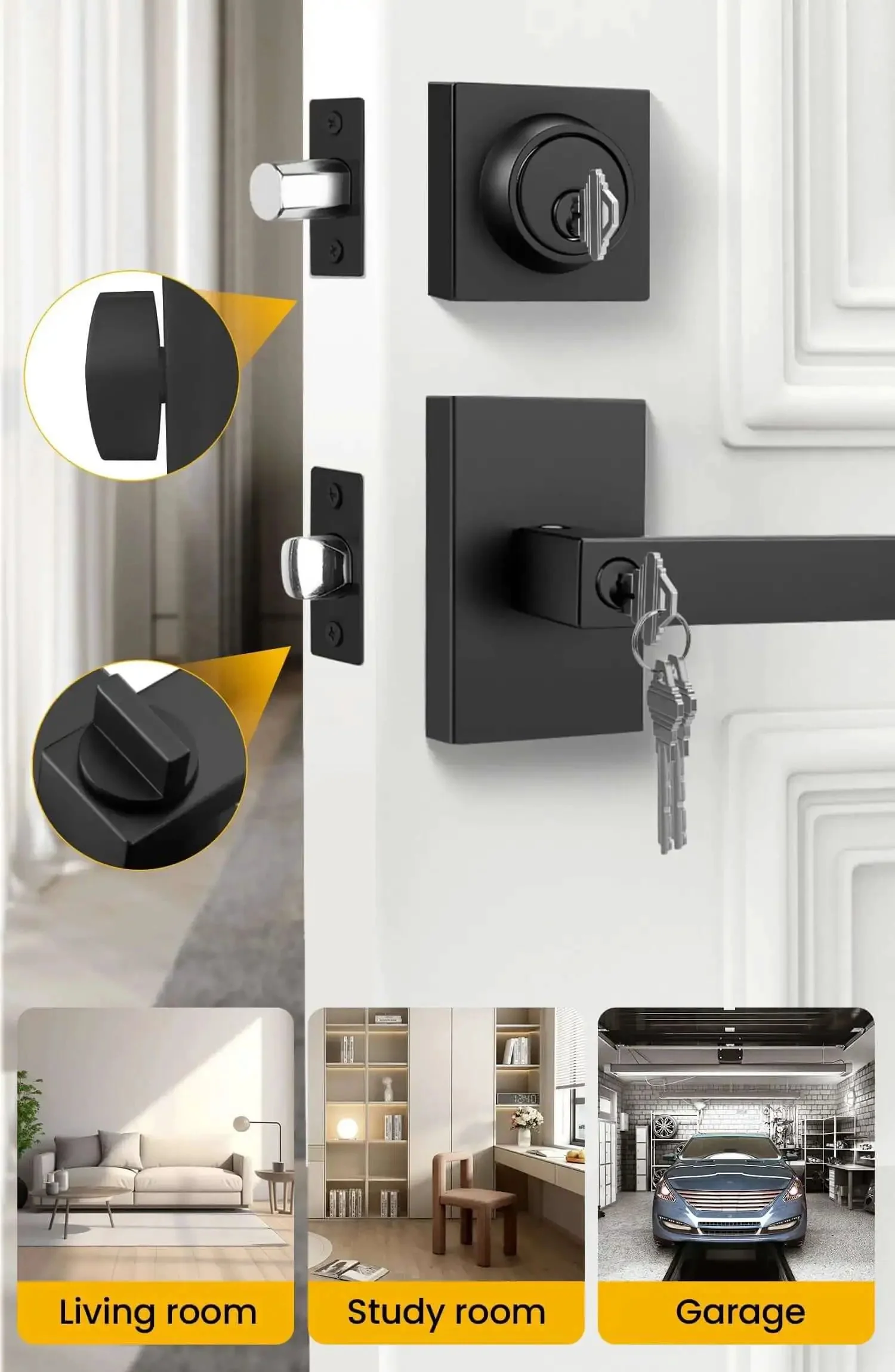 Matte Black Exterior Front Door Lock Set With Deadbolt Square Contemporary Design Heavy Duty Zinc Alloy Exterior Door Handle 1 Pack Built Tough For Modern Homes Sleek Security Upgrade - Image 2