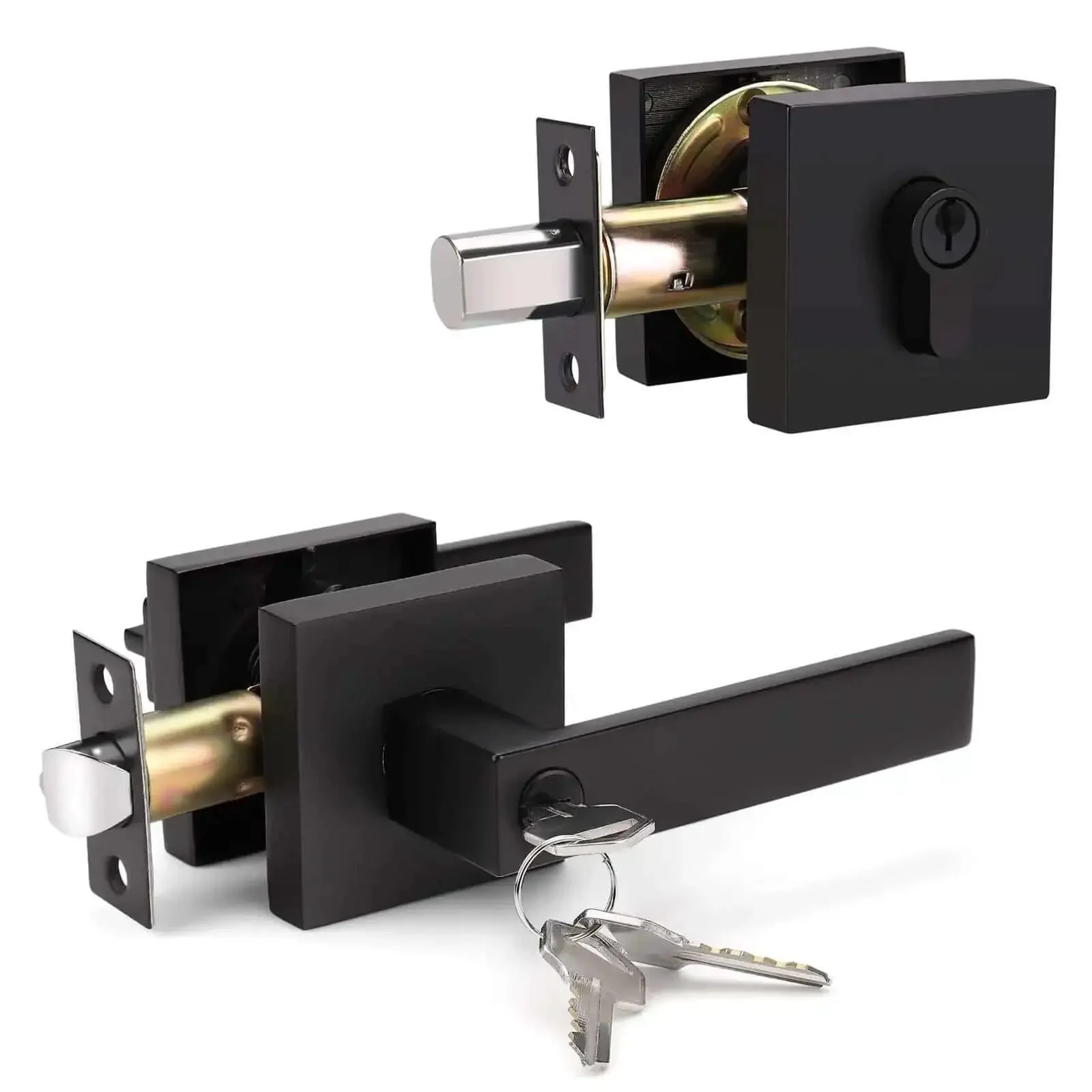 Matte Black Front Door Handle And Deadbolt Set With Keyed Entry Heavy Duty Exterior Lock Kit Single Cylinder Deadbolt Fits Left Or Right Handed Doors Easy Install For Home And Office Security