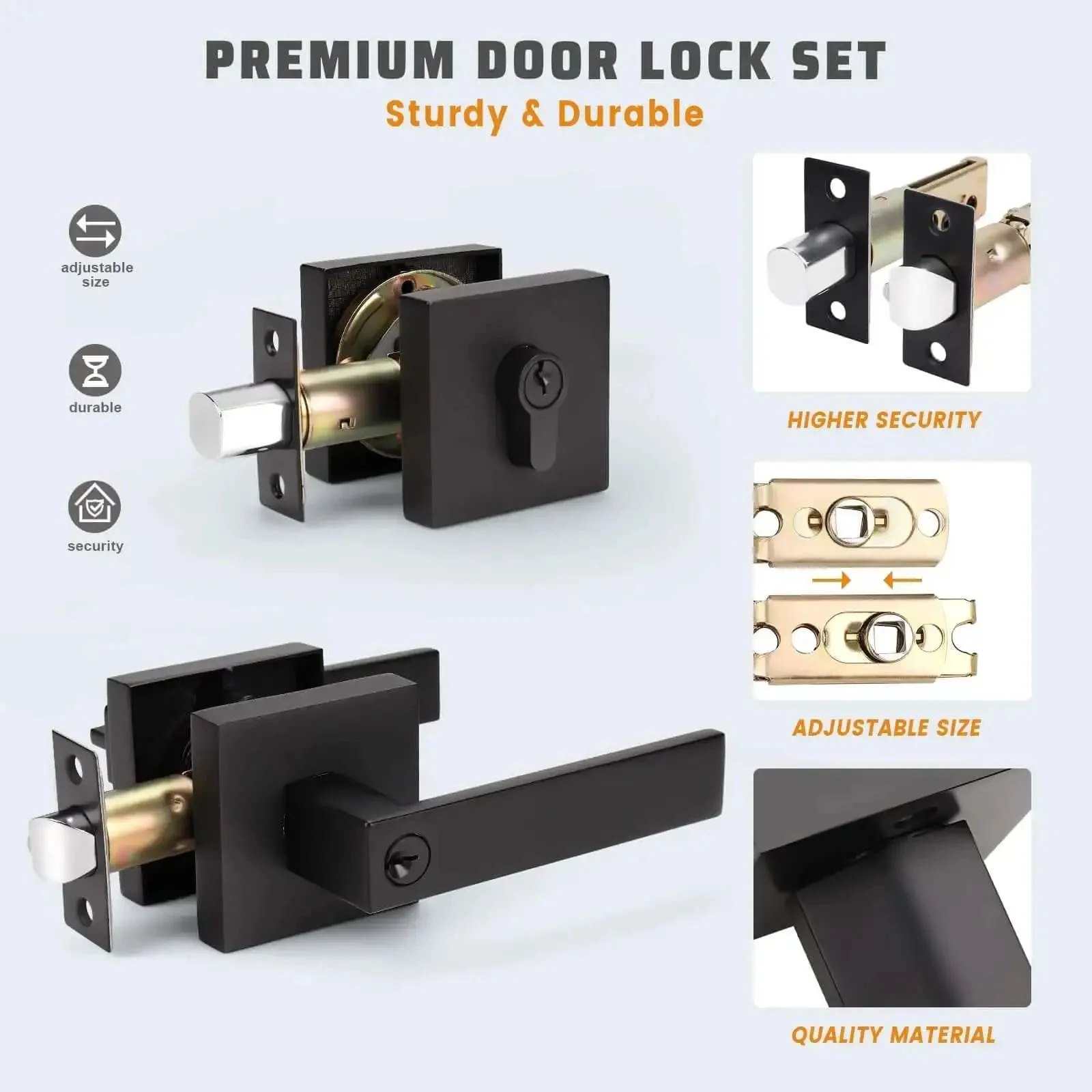 Matte Black Front Door Handle And Deadbolt Set With Keyed Entry Heavy Duty Exterior Lock Kit Single Cylinder Deadbolt Fits Left Or Right Handed Doors Easy Install For Home And Office Security - Image 5