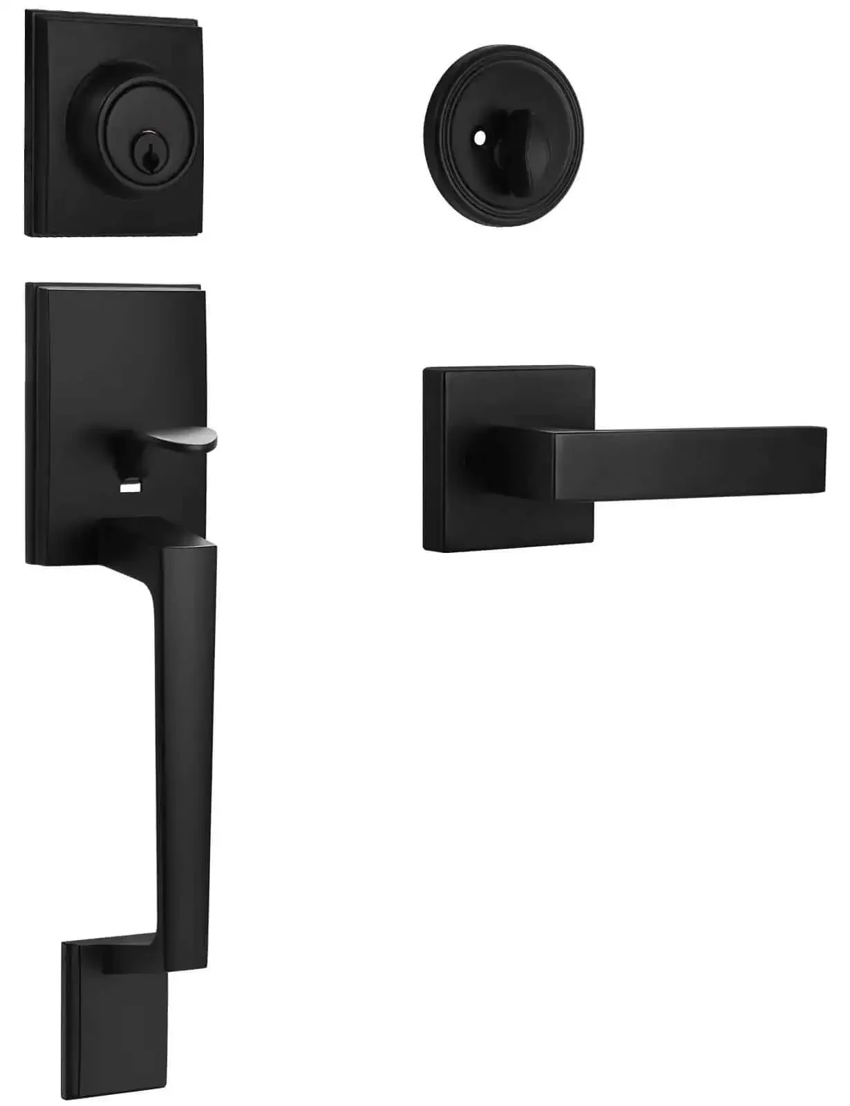 Matte Black Front Door Handle And Single Cylinder Deadbolt Combo Set With Exterior Door Lever, Heavy Duty Modern Front Door Lock, Reversible For Right And Left Sides, Built To Last, Tough As Nails Zinc Alloy Hardware