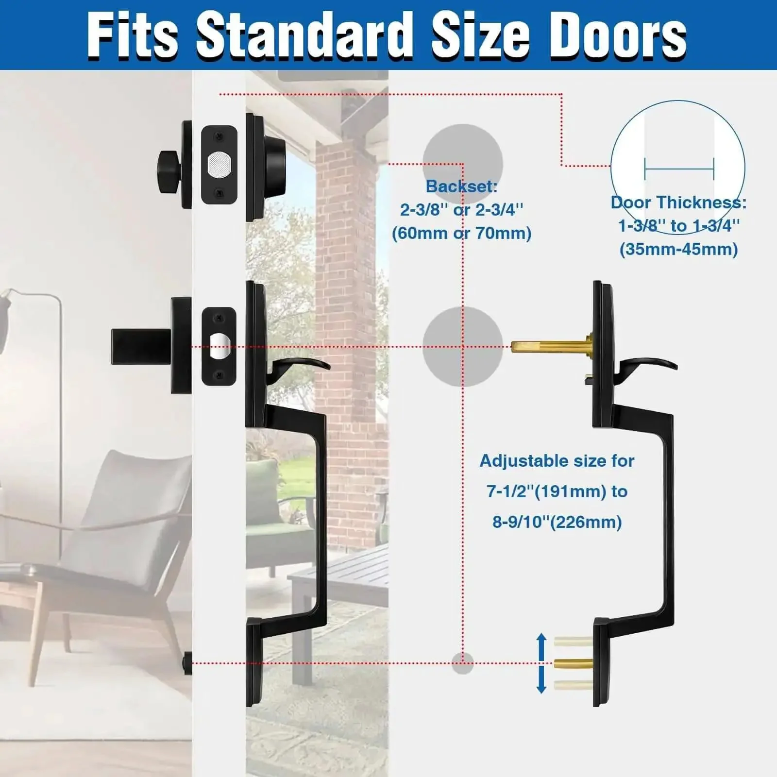 Matte Black Front Door Handle And Single Cylinder Deadbolt Combo Set With Exterior Door Lever, Heavy Duty Modern Front Door Lock, Reversible For Right And Left Sides, Built To Last, Tough As Nails Zinc Alloy Hardware - Image 5
