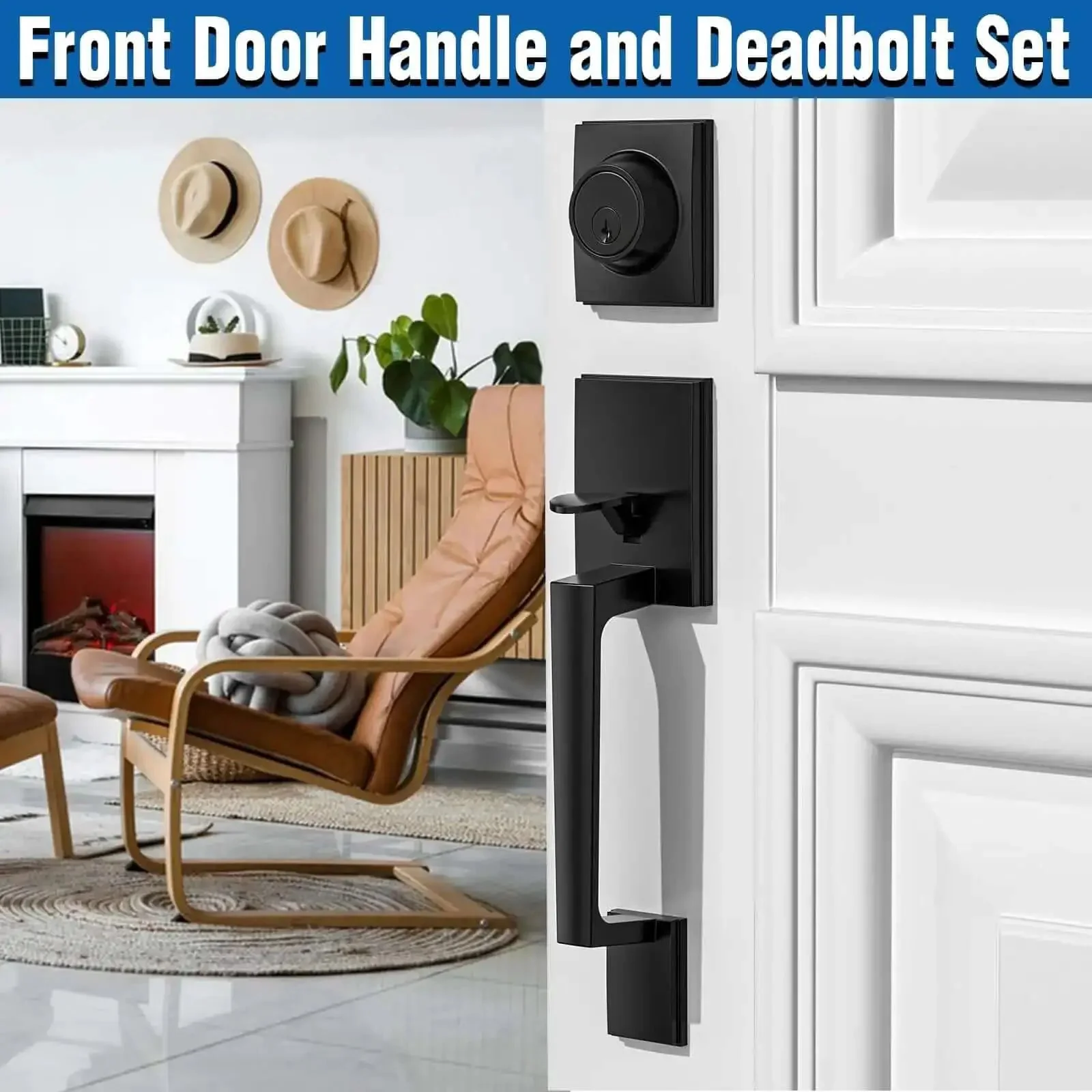 Matte Black Front Door Handle And Single Cylinder Deadbolt Combo Set With Exterior Door Lever, Heavy Duty Modern Front Door Lock, Reversible For Right And Left Sides, Built To Last, Tough As Nails Zinc Alloy Hardware - Image 6