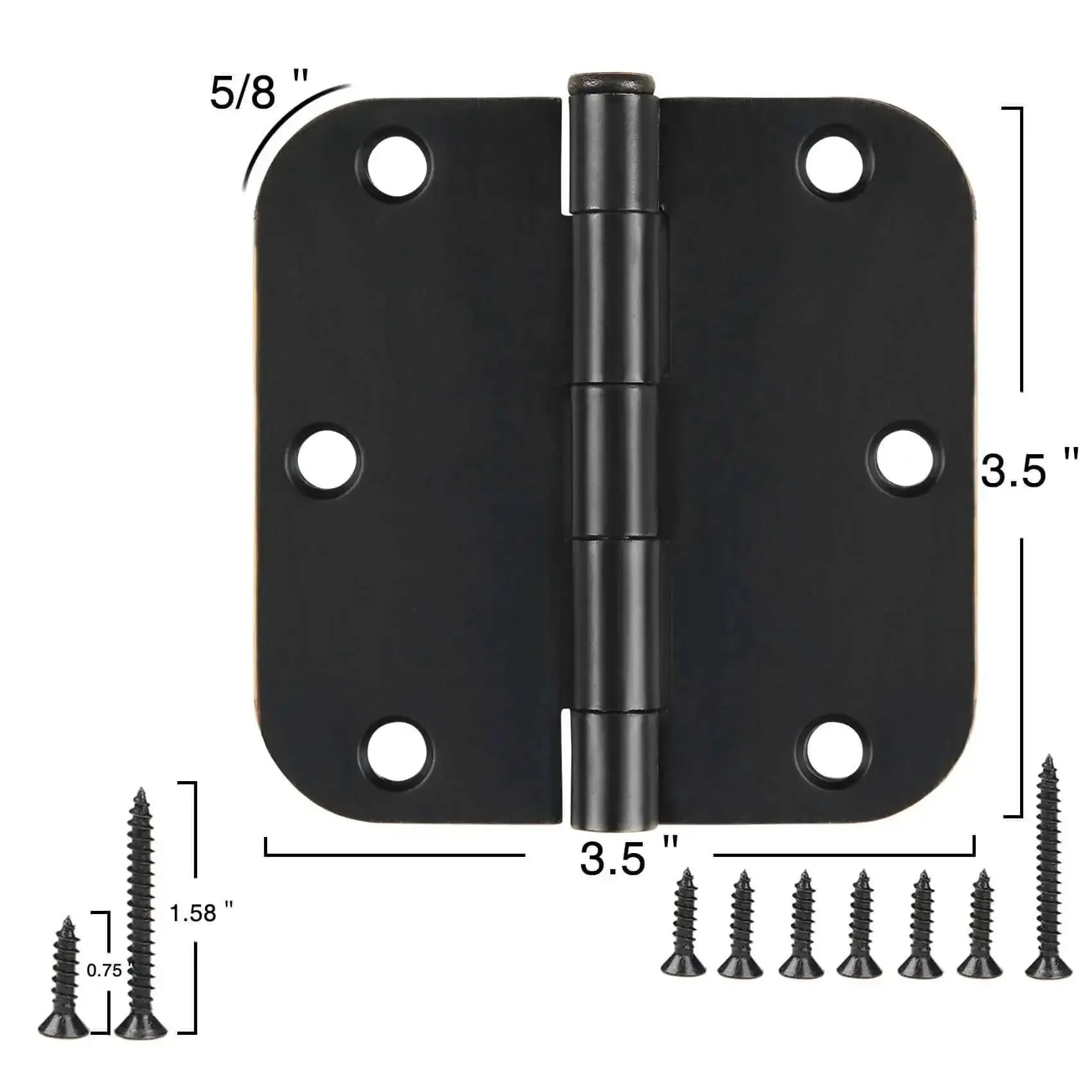 Matte Black Interior Door Hinges Set 3.5 Inch By 3.5 Inch With Five Eighth Radius Corners No Nonsense Heavy Duty Flat Iron Construction 270 Degree Swing Includes 36 Screws For Easy Install On Bedroom And Home Interior Doors - Image 4