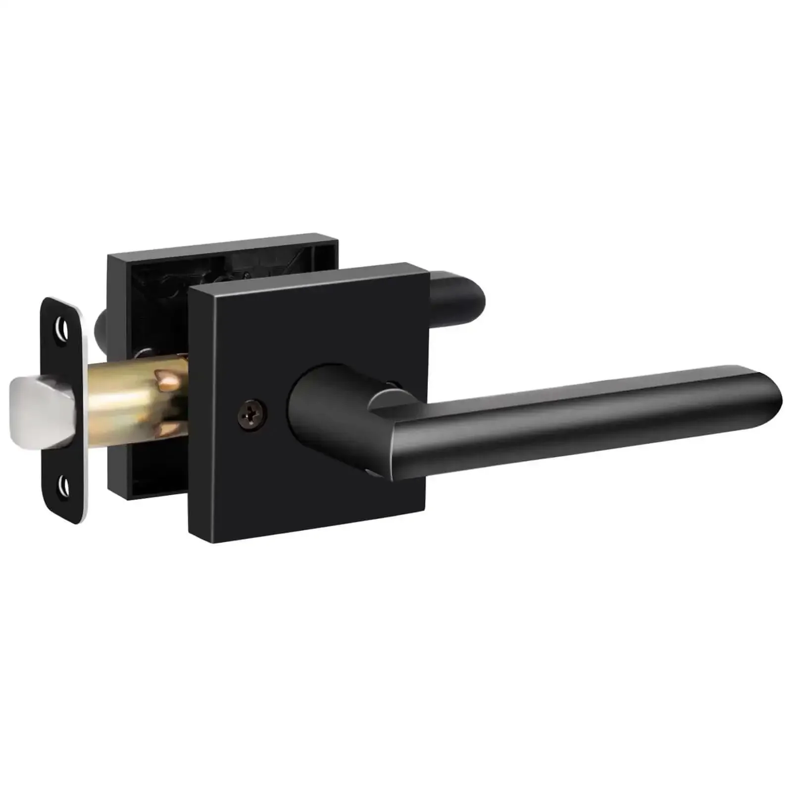Matte Black Interior Door Lever With Square Plate, Reversible Left Or Right Handing, Heavy Duty Passage Door Handle For Hallway And Closet, No Locking, Easy Install, Modern Commercial Style