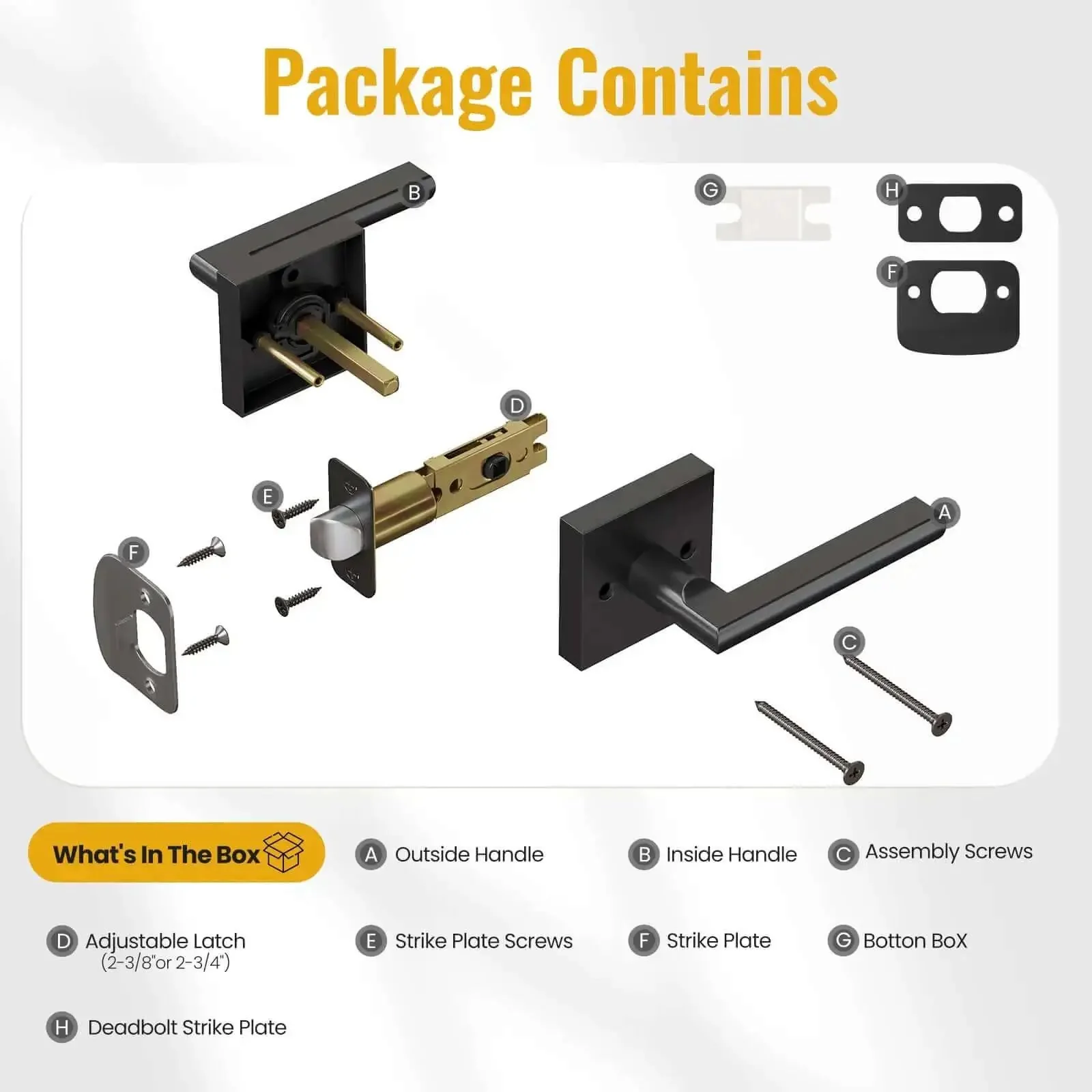 Matte Black Interior Door Lever With Square Plate, Reversible Left Or Right Handing, Heavy Duty Passage Door Handle For Hallway And Closet, No Locking, Easy Install, Modern Commercial Style - Image 3
