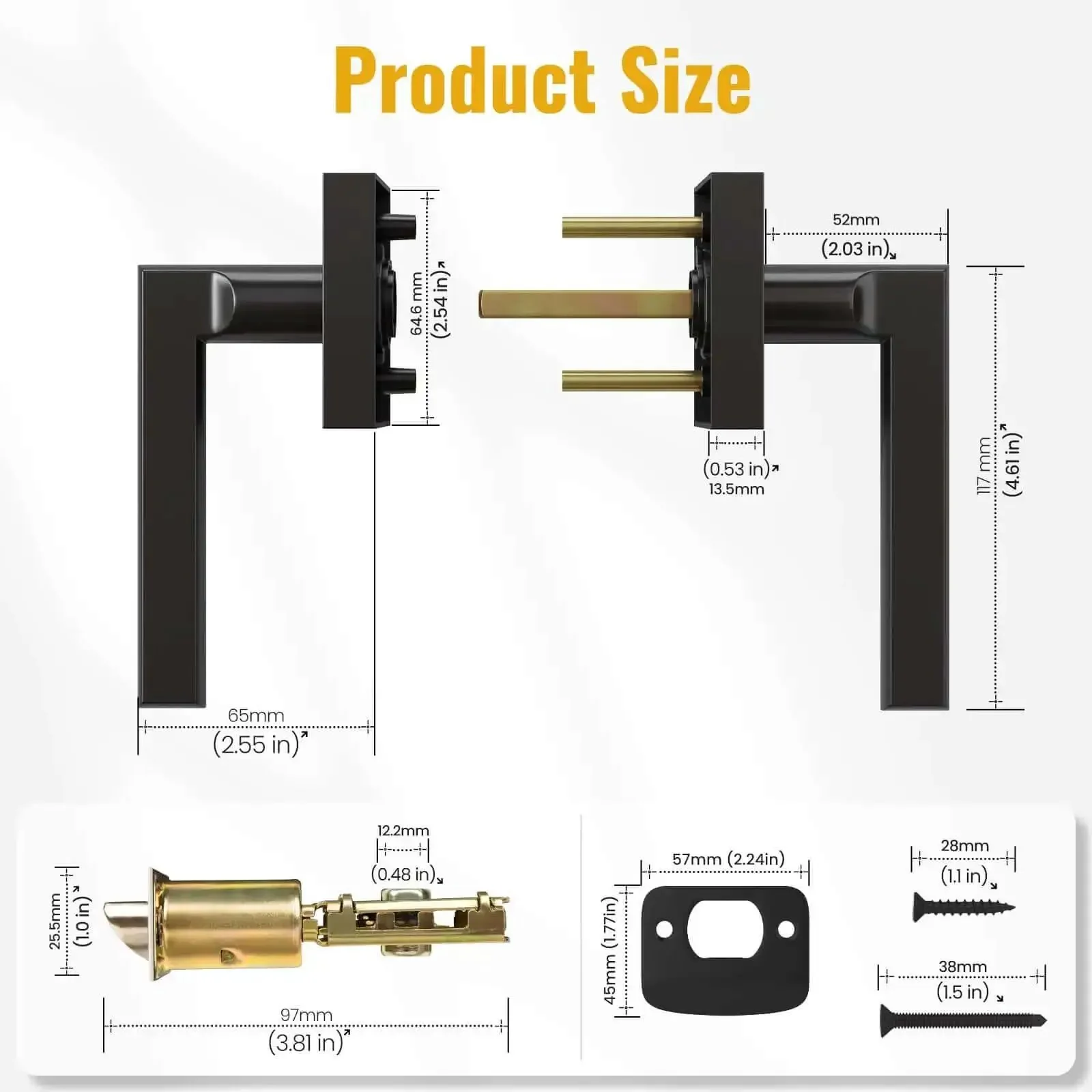 Matte Black Interior Door Lever With Square Plate, Reversible Left Or Right Handing, Heavy Duty Passage Door Handle For Hallway And Closet, No Locking, Easy Install, Modern Commercial Style - Image 4