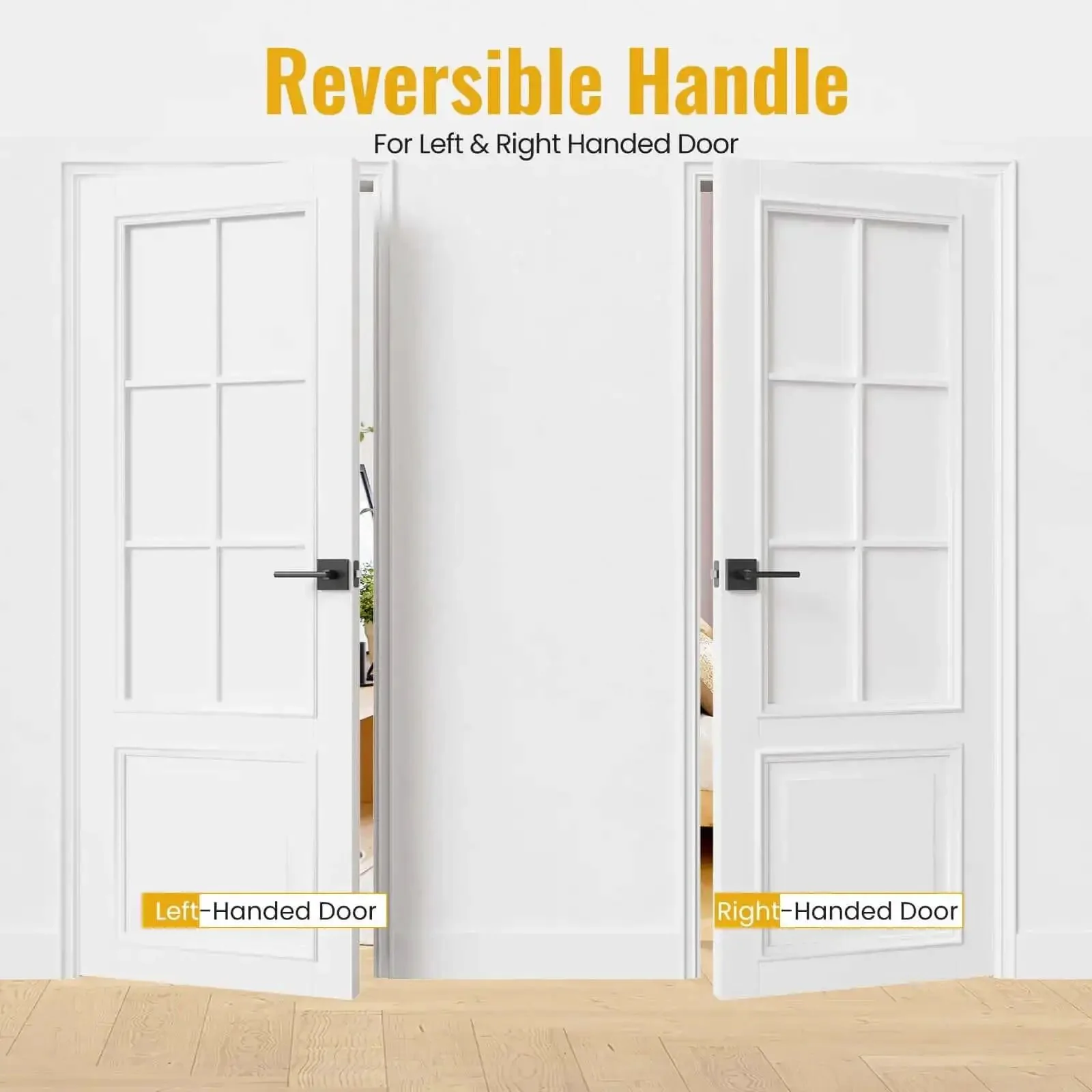 Matte Black Interior Door Lever With Square Plate, Reversible Left Or Right Handing, Heavy Duty Passage Door Handle For Hallway And Closet, No Locking, Easy Install, Modern Commercial Style - Image 5