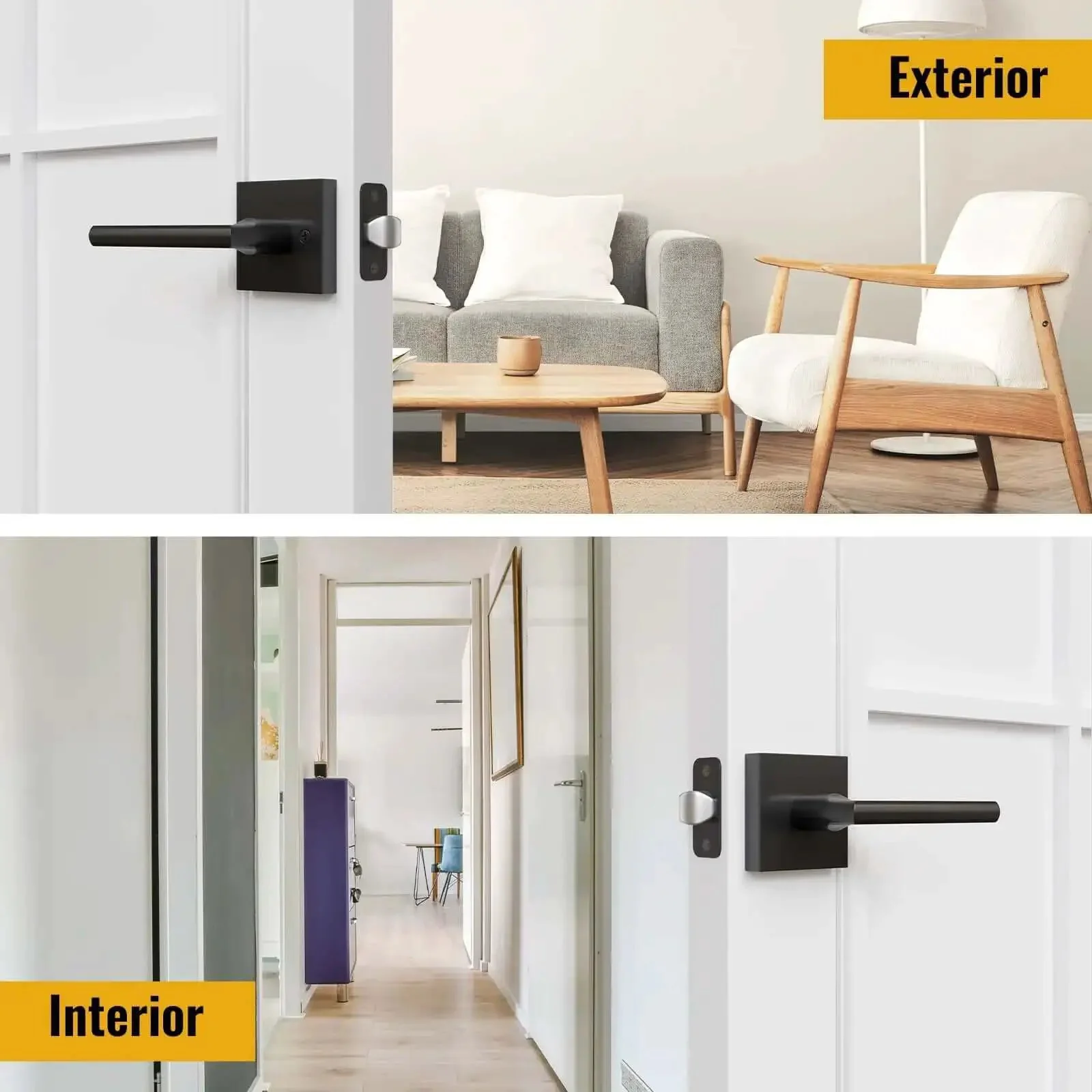 Matte Black Interior Door Lever With Square Plate, Reversible Left Or Right Handing, Heavy Duty Passage Door Handle For Hallway And Closet, No Locking, Easy Install, Modern Commercial Style - Image 6