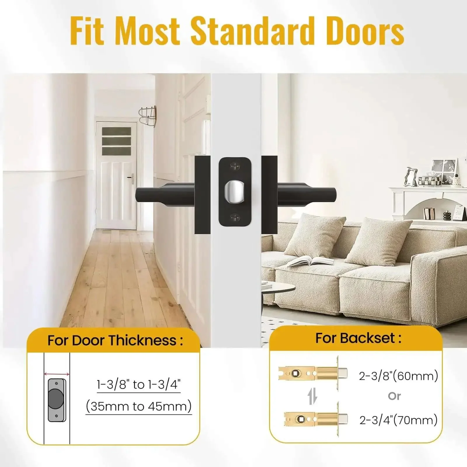 Matte Black Interior Door Lever With Square Plate, Reversible Left Or Right Handing, Heavy Duty Passage Door Handle For Hallway And Closet, No Locking, Easy Install, Modern Commercial Style - Image 8