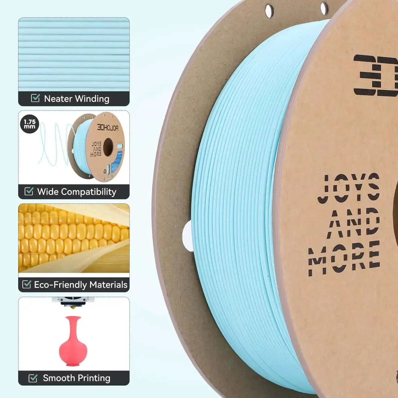 Matte PLA Filament 1.75mm Light Blue 1kg Spool Fits Most FDM 3D Printers With Dope Matte Finish For Reduced Layer Lines And Consistent, Reliable Extrusion - Image 4