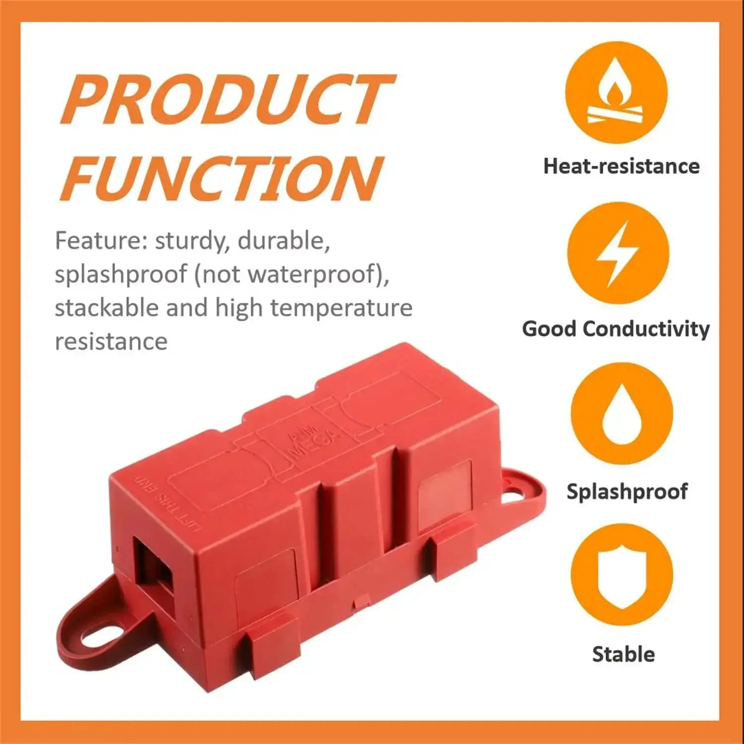 Mega Fuse Holder For 1 Mega Fuse Pack Of 2 Heavy Duty Car Electrical Fuse Block With M8 Bolts And Hex Nuts Splash Proof Flame Retardant High Temperature Resistant Easy Install Durable Build - Image 5