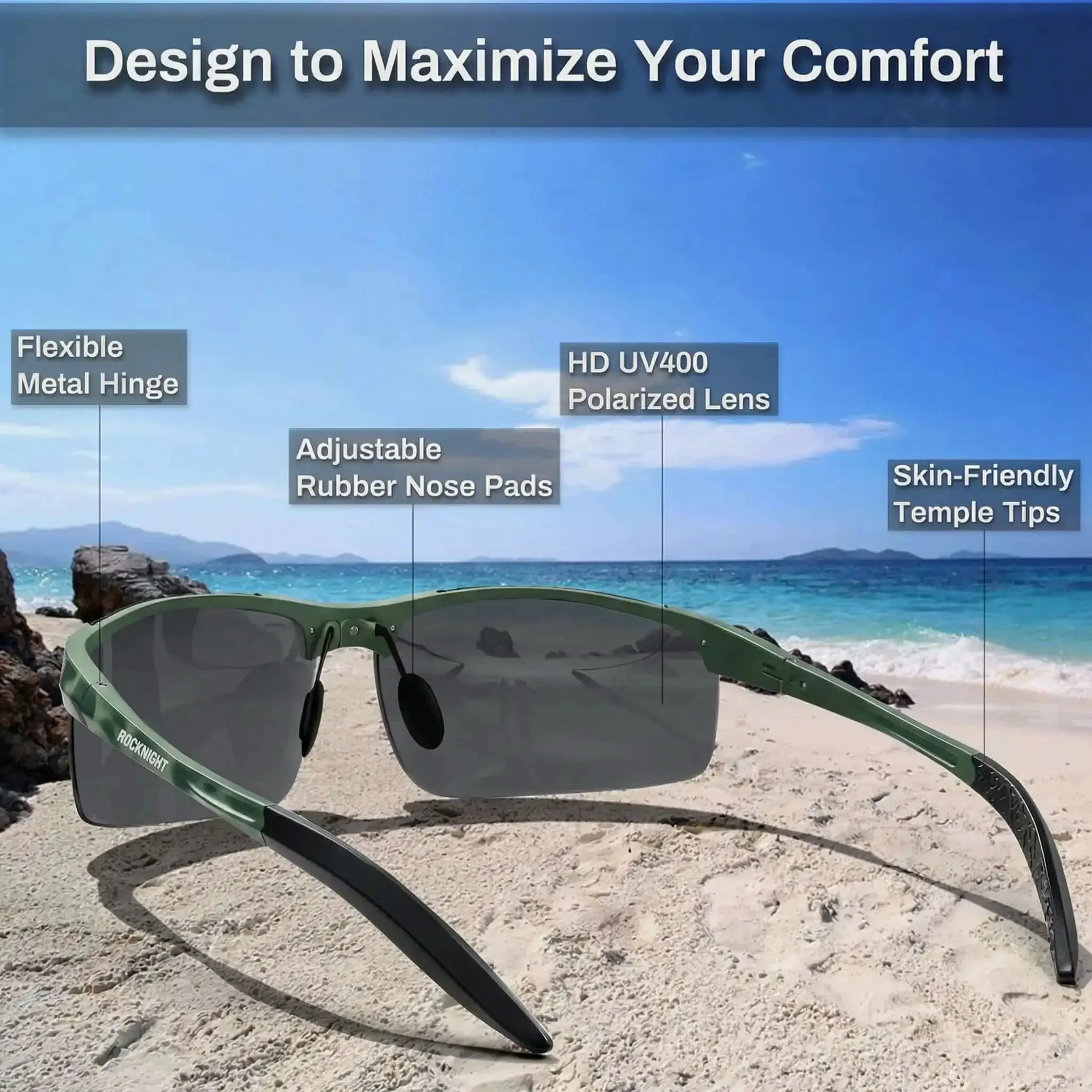Men's Polarized Sunglasses With UV400 Protection And Anti Glare Lenses, Sick Aluminum Magnesium Frame, Blue Light Filter, Perfect For Driving, Fishing, Golfing, Includes Spare Nose Pads And Case - Image 5