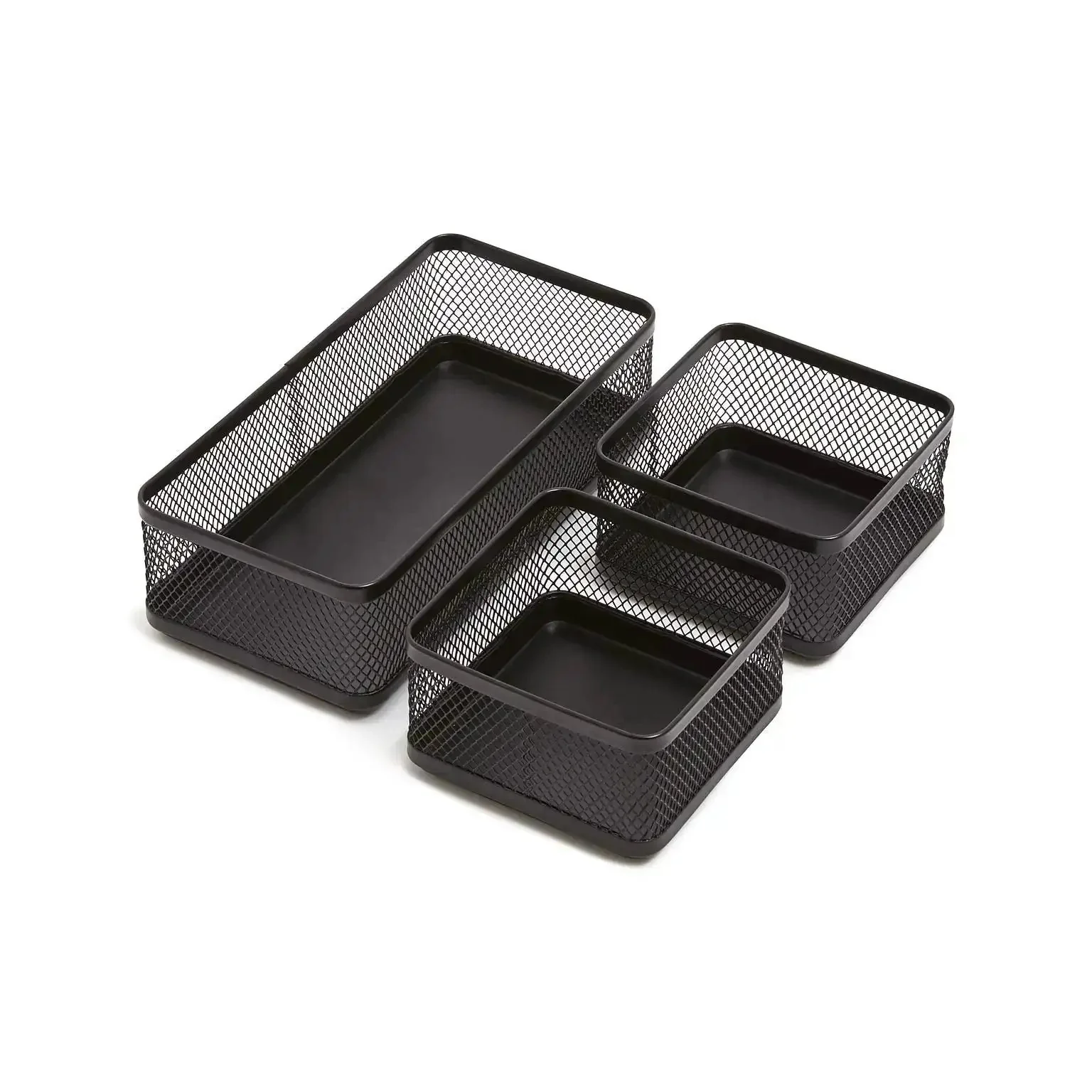 Mesh Desk Drawer Organizer Tray With 3 Stackable Compartments In Matte Black Keeps Pens Clips Sticky Notes And Small Office Essentials Neat Within Reach And Clutter Free For A Clean Workspace