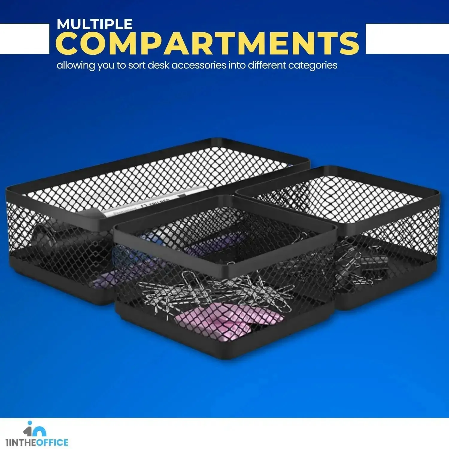 Mesh Desk Drawer Organizer Tray With 3 Stackable Compartments In Matte Black Keeps Pens Clips Sticky Notes And Small Office Essentials Neat Within Reach And Clutter Free For A Clean Workspace - Image 5