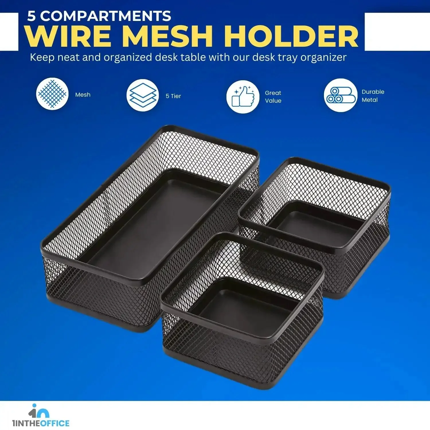 Mesh Desk Drawer Organizer Tray With 3 Stackable Compartments In Matte Black Keeps Pens Clips Sticky Notes And Small Office Essentials Neat Within Reach And Clutter Free For A Clean Workspace - Image 6
