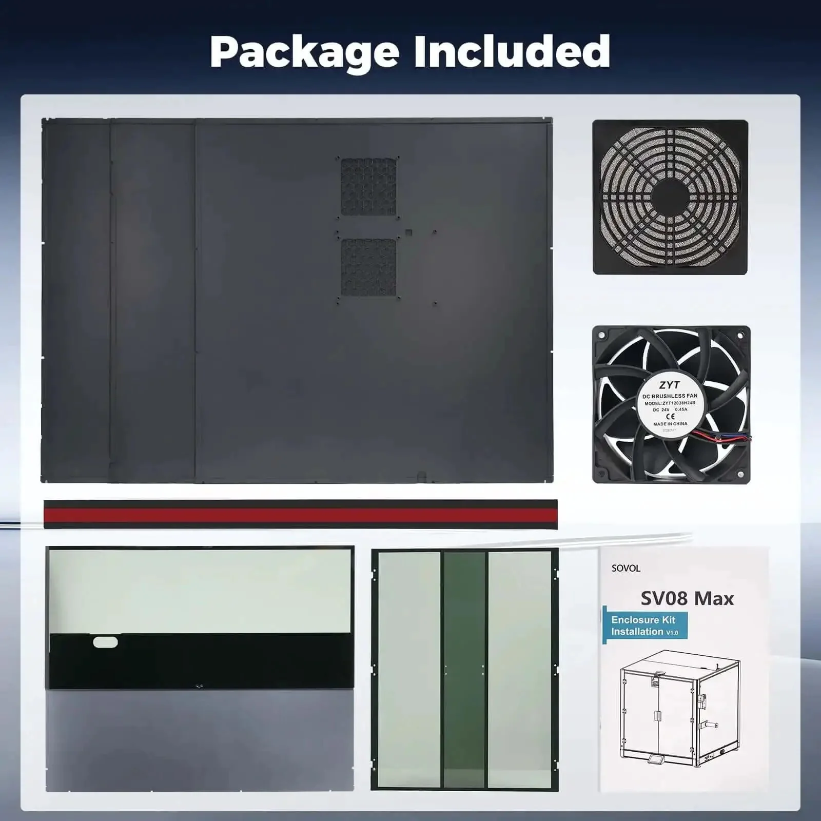 Metal And Tempered Glass Open Enclosure With Drag Chain And Filter Fan For SV08 Max 3D Printer Stable Temperature With Optional Heating Module Not For 500mm Tall Prints Without Height Boost STL - Image 3