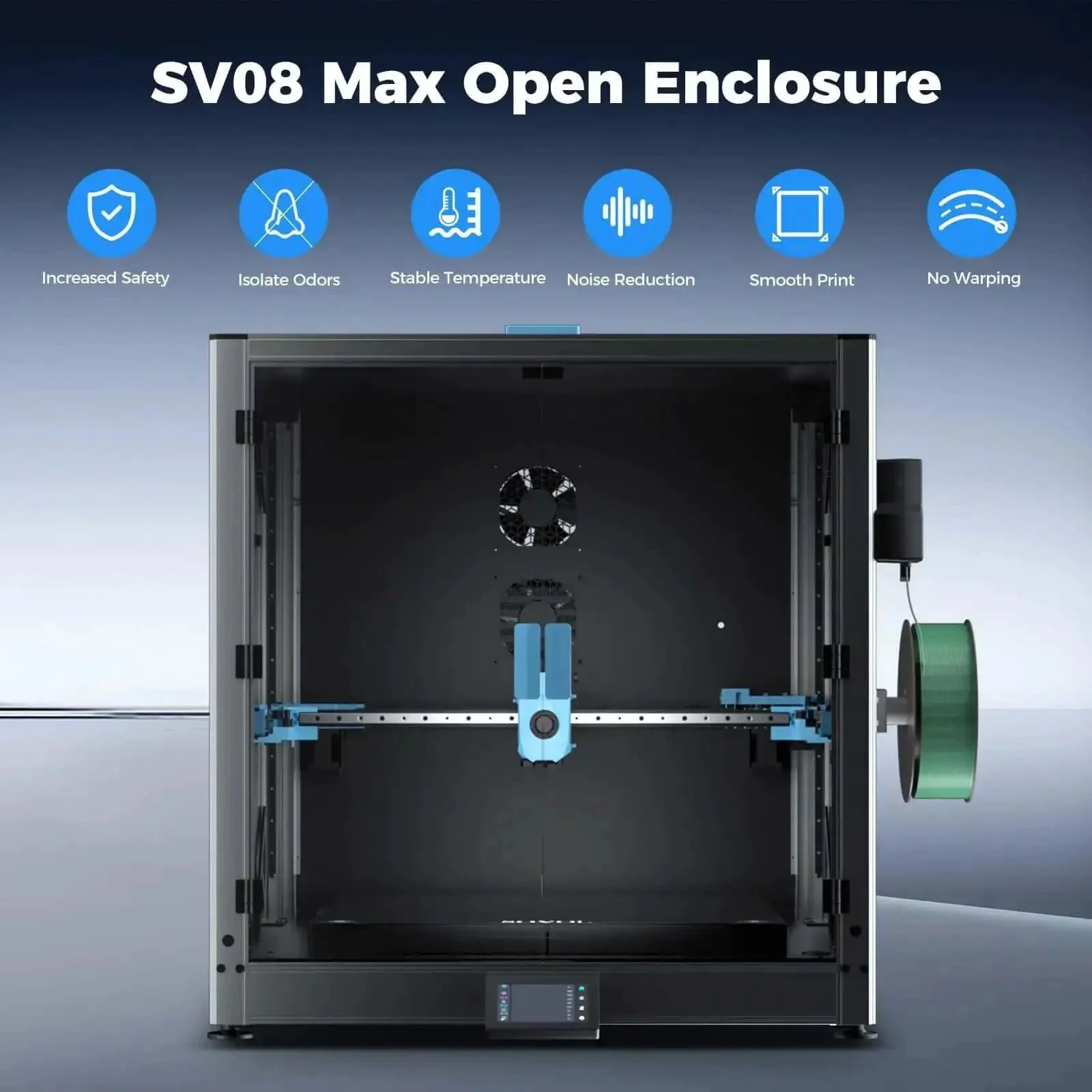 Metal And Tempered Glass Open Enclosure With Drag Chain And Filter Fan For SV08 Max 3D Printer Stable Temperature With Optional Heating Module Not For 500mm Tall Prints Without Height Boost STL - Image 9