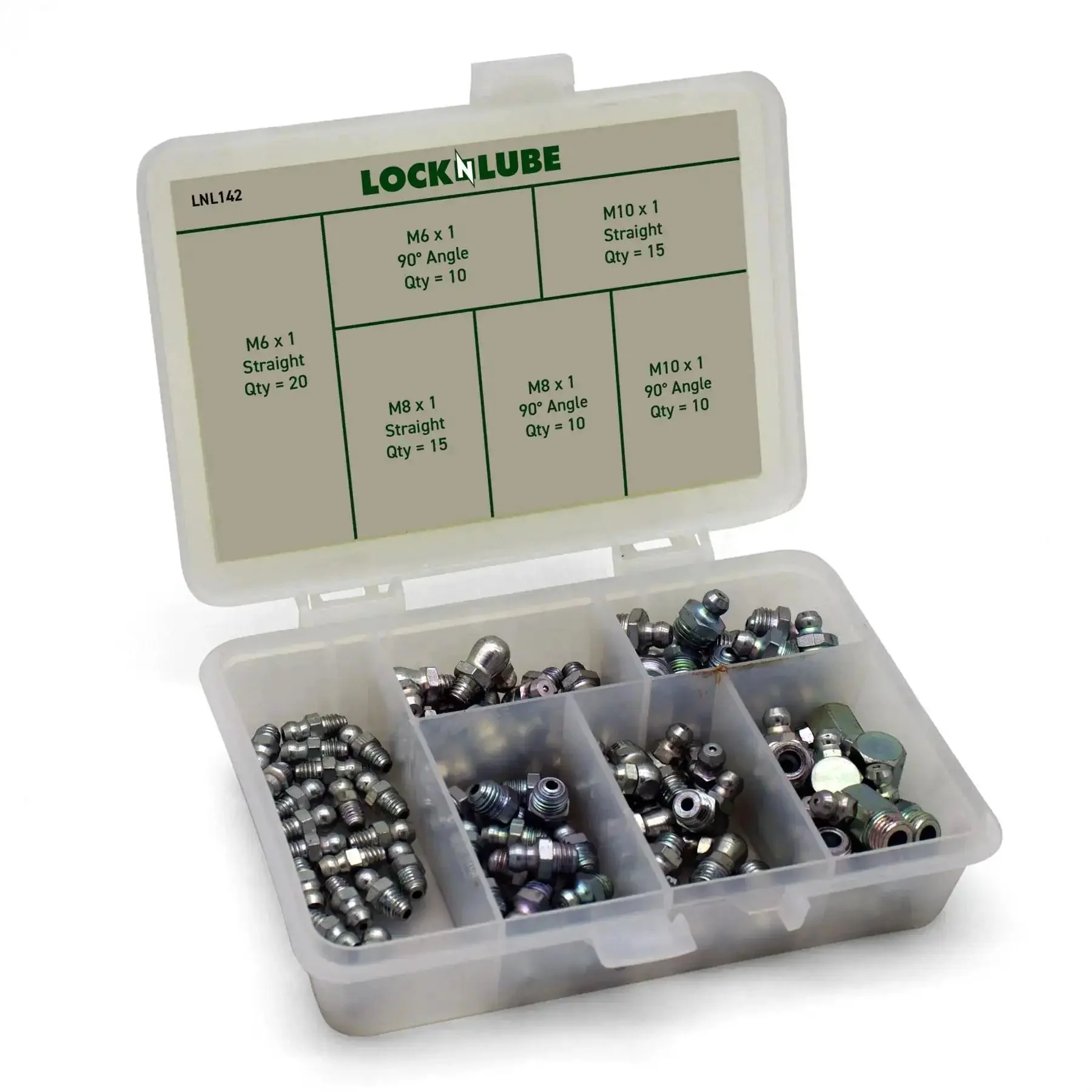 Metric Grease Fittings Set, 60 Piece Pack For Your Rig, M6 X 1 Straight And 90 Degree Angles, M8 X 1 Straight And 90 Degree Angles, M10 X 1 Straight And 90 Degree Angles, Common Taper Style, Silver Finish - Image 6