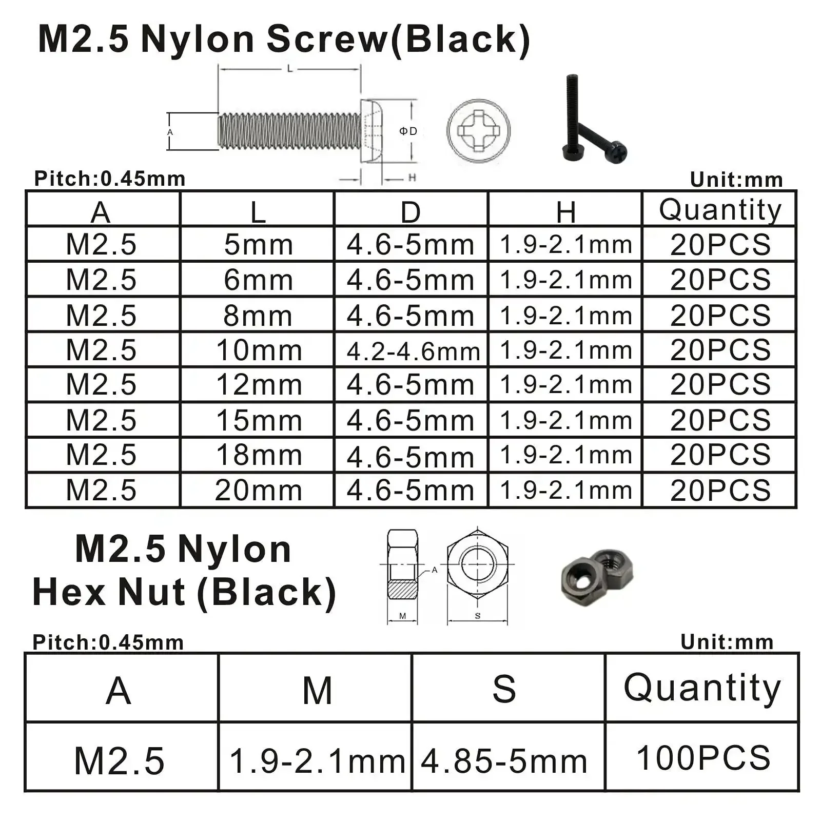 Metric M2.5 Nylon Phillips Pan Head Screws Nuts Flat Washers Assortment Kit Black PA66 360 Pcs Includes M2.5x5mm M2.5x6mm M2.5x8mm M2.5x10mm M2.5x12mm M2.5x15mm Lengths For Quick DIY Fixes And Home Projects - Image 7