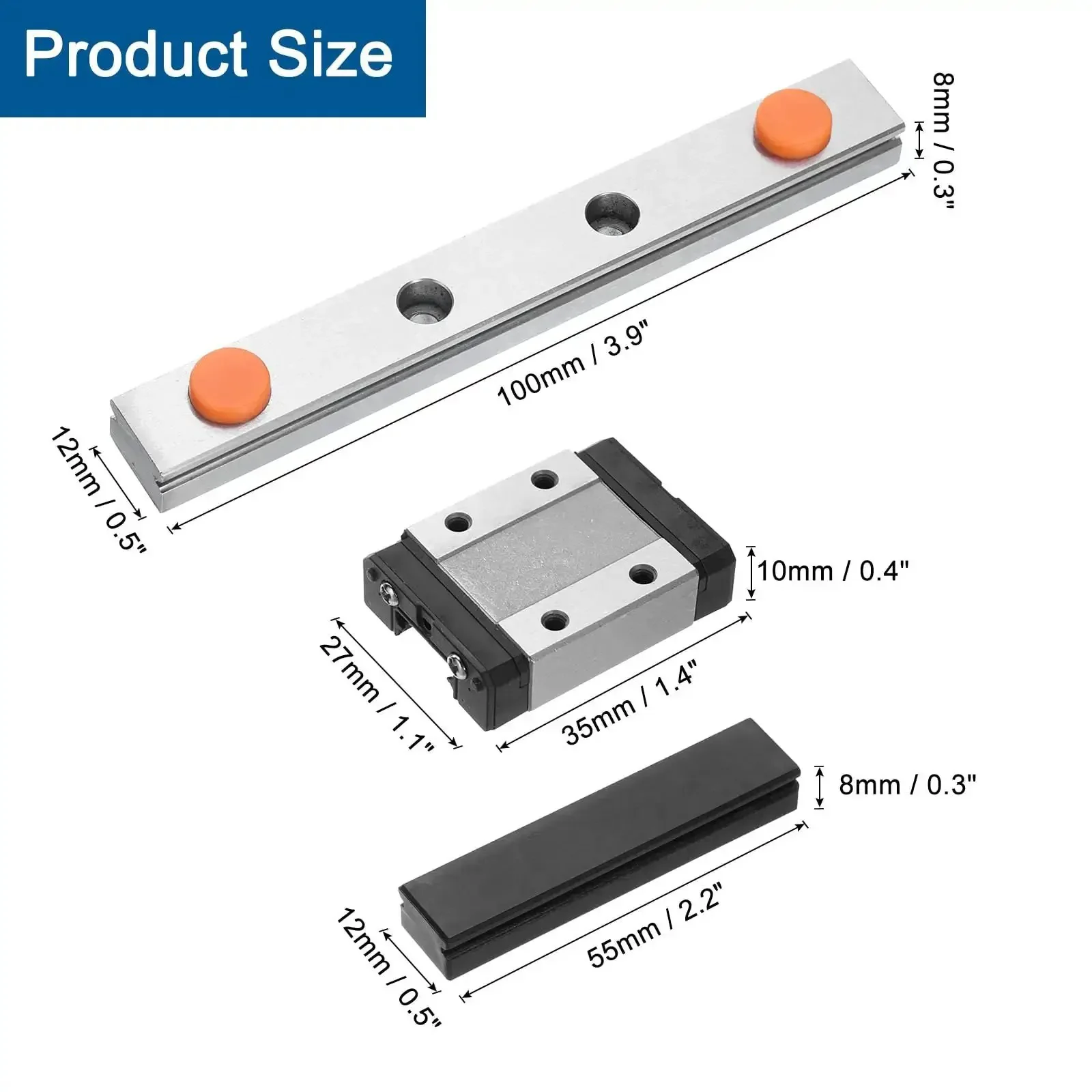 MGN12 100mm Linear Guide Rail Kit With MGN12C Carriage Block And Plastic Mini Guide For DIY 3D Printers And CNC Machines Easy Install Durable Bearing Steel Rail System For Smooth Precise Motion - Image 7
