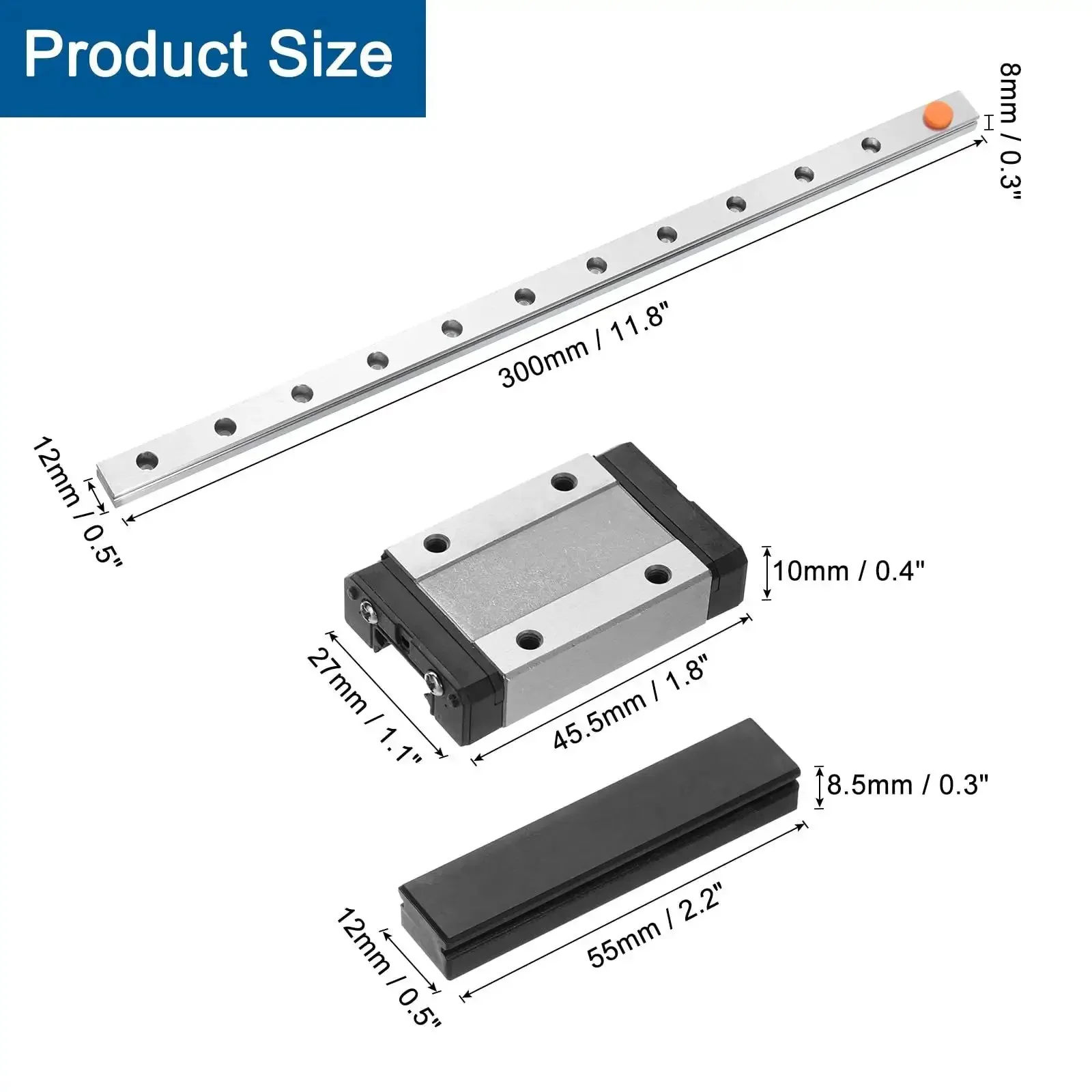 MGN12 300mm Linear Guide Rail Kit With MGN12H Carriage Block And Plastic Mini Guide For DIY 3D Printers And CNC Machines Beefy Rock Solid 12mm Rail With Smooth Precise Motion And Easy Install - Image 7