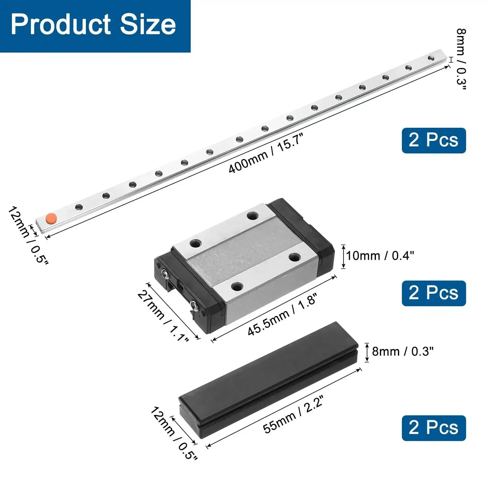 MGN12 400mm Linear Guide Rail Kit With 2 MGN12H Carriage Blocks And 2 Mini Guides For DIY 3D Printers And CNC Machines Rock Solid Bearing Steel Black Finish - Image 7
