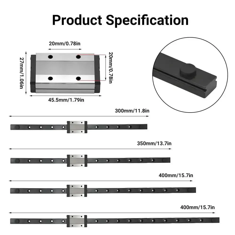 MGN12 400mm Linear Rail Guide With MGN12H Black Stainless Steel Carriage Block For Ender 3 CoreXY DIY 3D Printers Upgrades And CNC Machines Type H 400 mm High Precision Smooth Operation - Image 2
