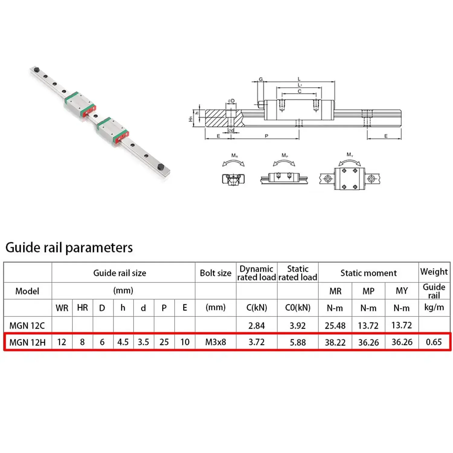 MGN12H 400mm Linear Rail Guide With Two Carriages For 3D Printer And CNC Upgrade Heavy Duty 8mm Linear Slide High Precision Steel Rails Industrial Grade Motion System For Smooth Accurate Movement - Image 3