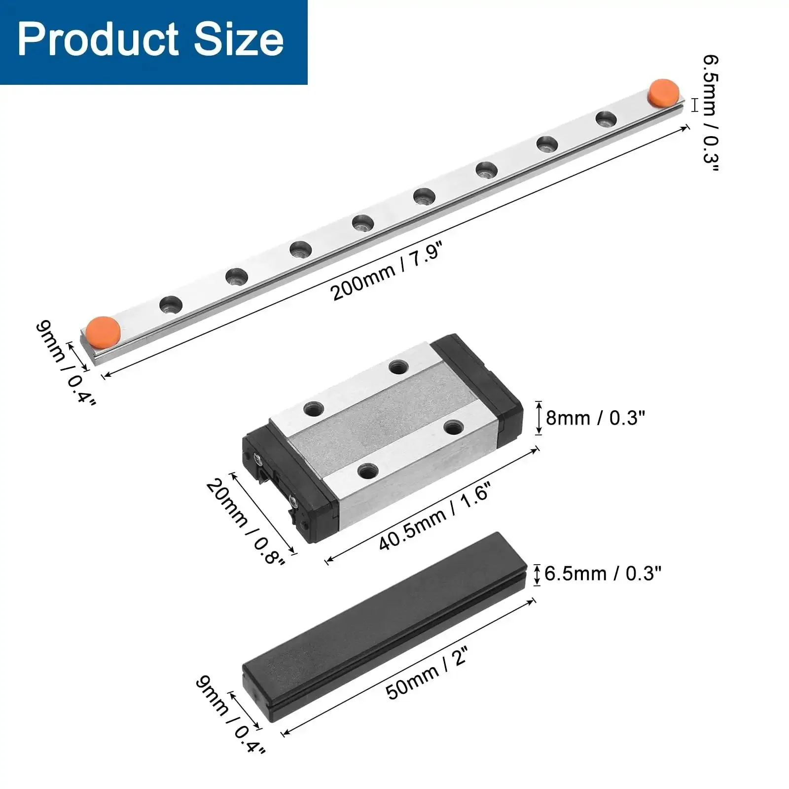 MGN9 200mm Linear Guide Rail Kit With MGN9H Carriage Block And Mini MGN12 Guide For DIY 3D Printers And CNC Machines For DIY Makers And Pro Builders Built From Bearing Steel For Smooth Precise Motion And Easy Mounting - Image 7