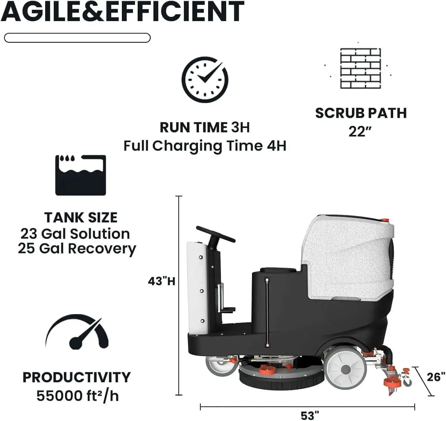 Micro Ride On Floor Scrubber Dryer Kit 22 Inch Cleaning Path 25 Gallon Capacity Up To 55,000 Sq Ft Per Hour Lithium Battery Fast Charge All Parts Included Go-To Floor Cleaning For Airports Malls And Schools - Image 8