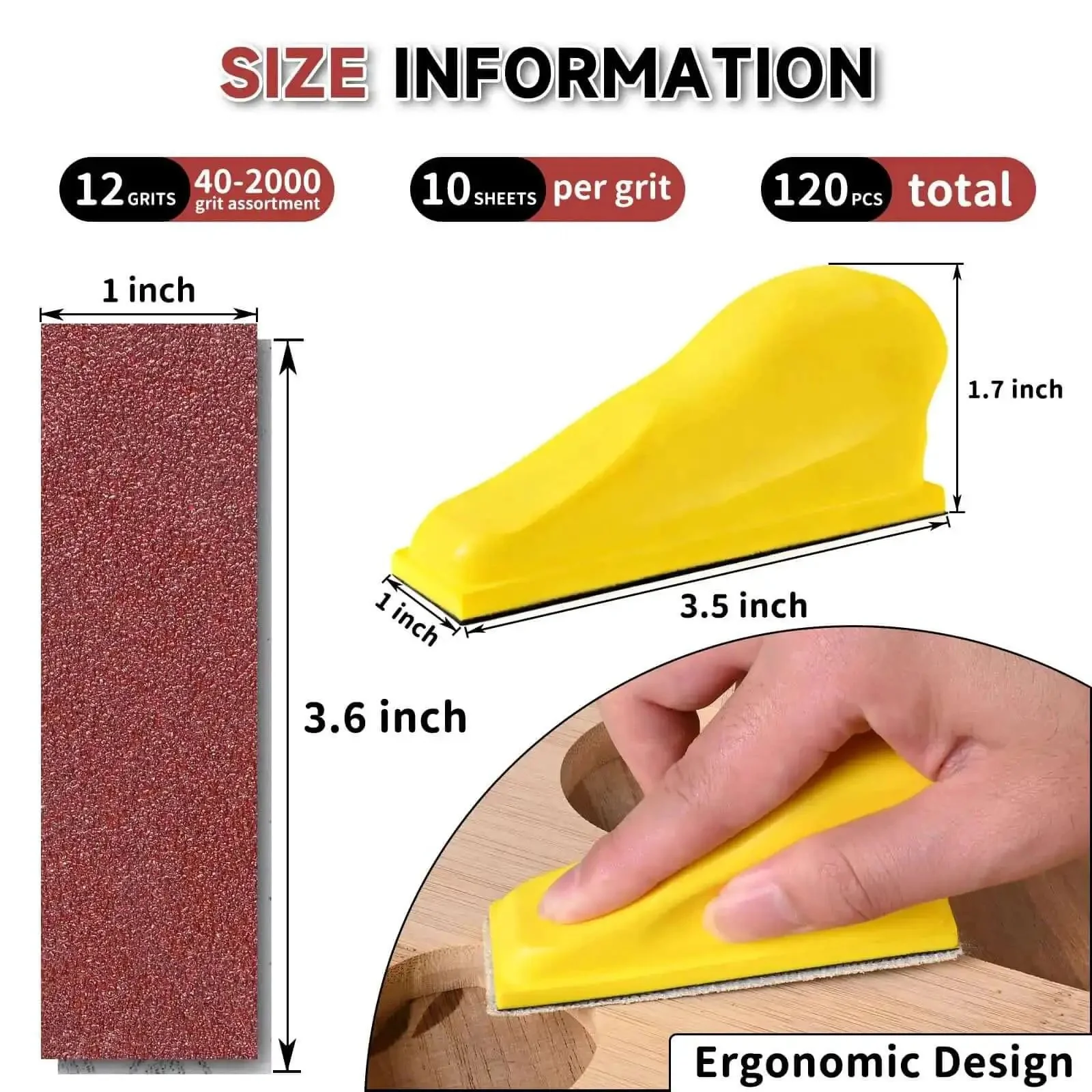 Micro Sander Kit With Detail And Mini Hand Sanding Block 120 Piece Aluminum Oxide Sandpaper Set In 12 Grits From 40 To 2000 For Woodworking Crafts Tight Spaces And DIY Projects - Image 7