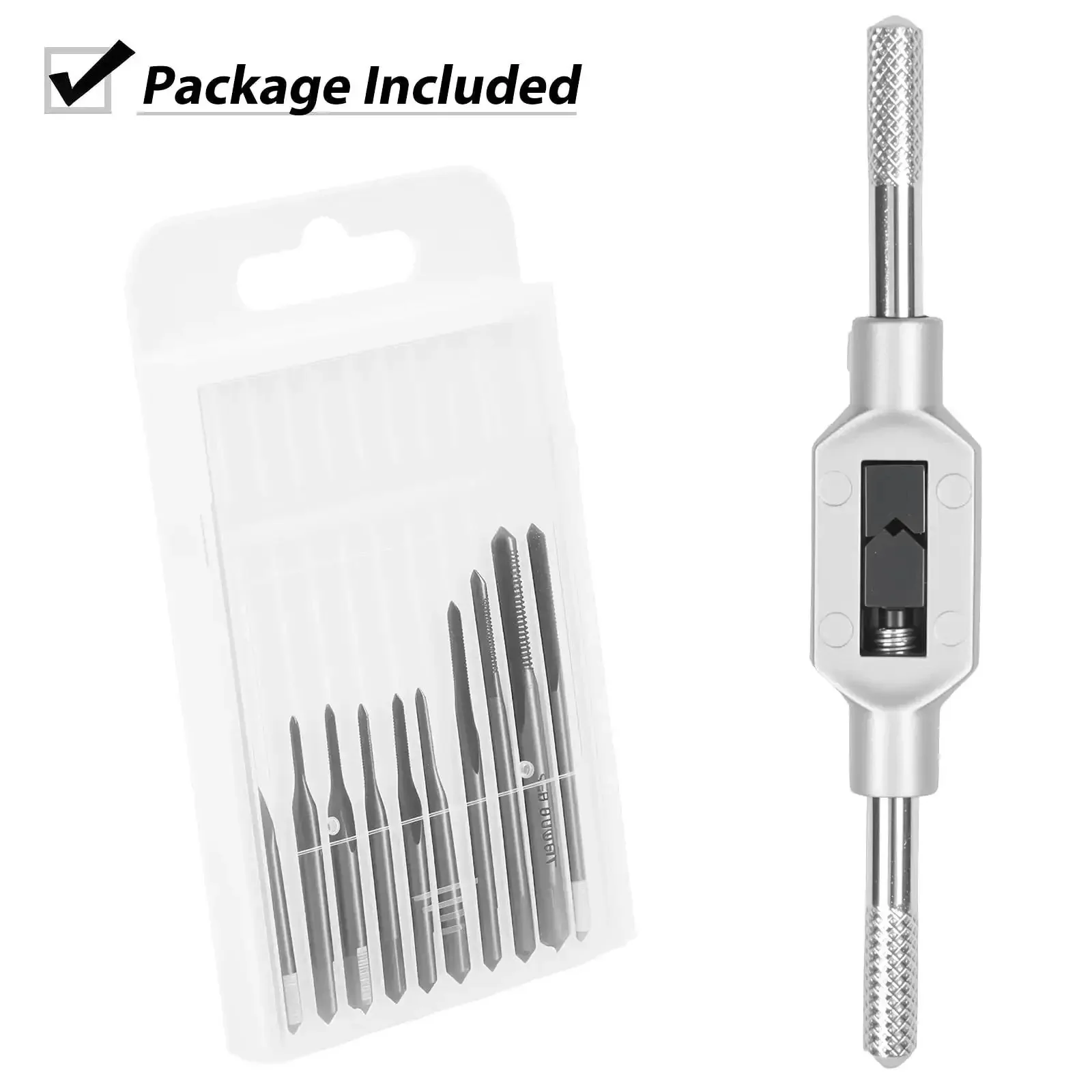 Micro Taps Bit Set 10Pcs Metric Hand Taps M1 To M3 Point Five High Speed Steel HSS Plug Tap Drill Tap Set With Adjustable Tap Wrench One Sixteenth To One Quarter Inch For Precise Small Thread Cutting In DIY Projects - Image 3