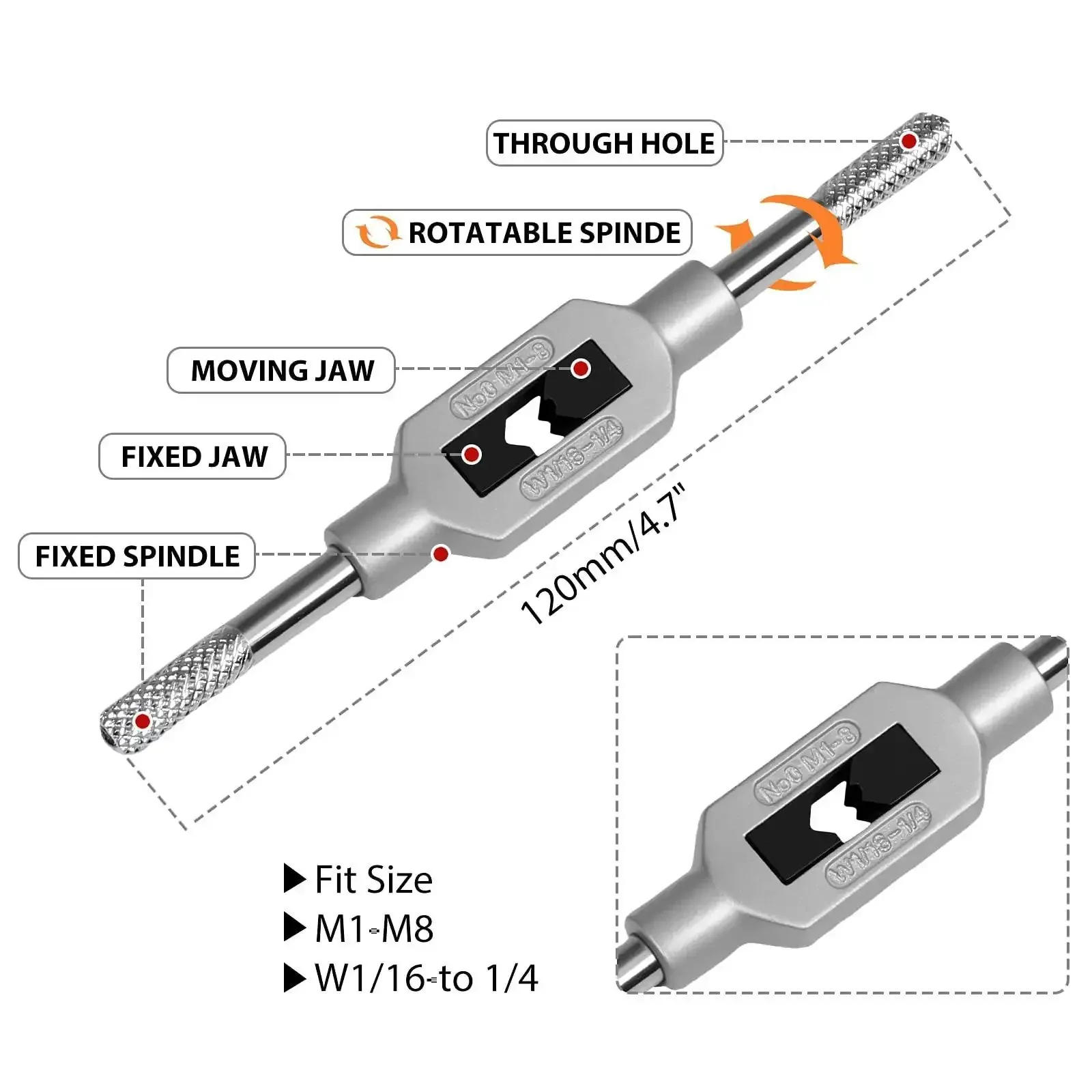 Micro Taps Bit Set 10Pcs Metric Hand Taps M1 To M3 Point Five High Speed Steel HSS Plug Tap Drill Tap Set With Adjustable Tap Wrench One Sixteenth To One Quarter Inch For Precise Small Thread Cutting In DIY Projects - Image 6
