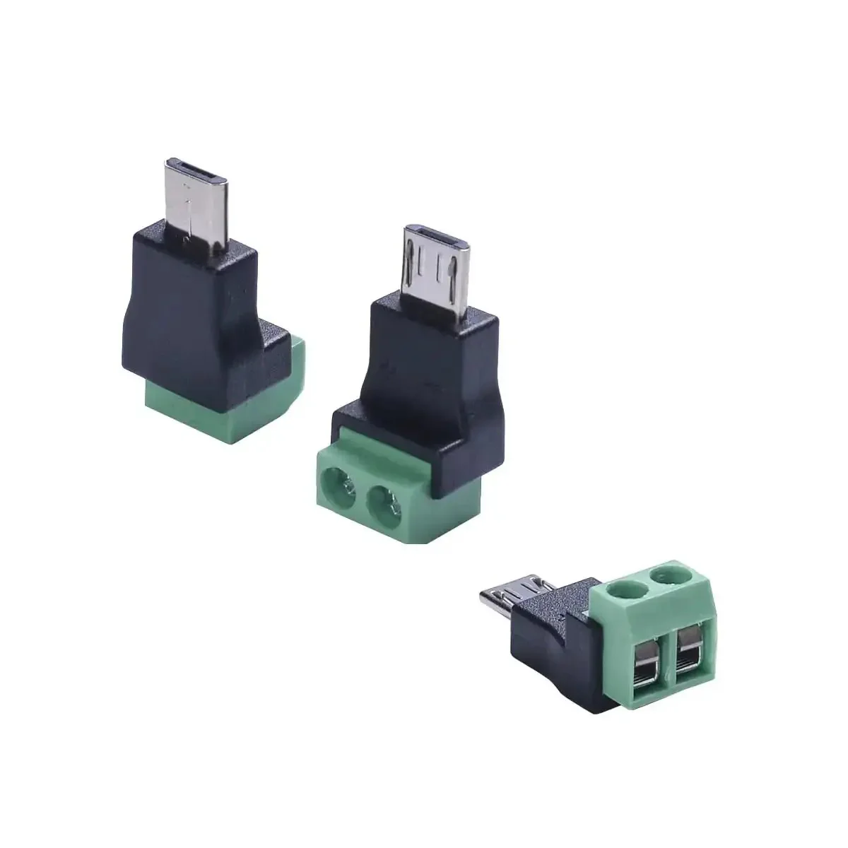 Micro USB 2Pin Solderless Charging Connector Crimp Adapter 5V 3A No Data Transfer for DIY Repair No Soldering Required Micro USB 2.0 Screw Terminal Plug With 2Pin Green Terminal 3 Pack