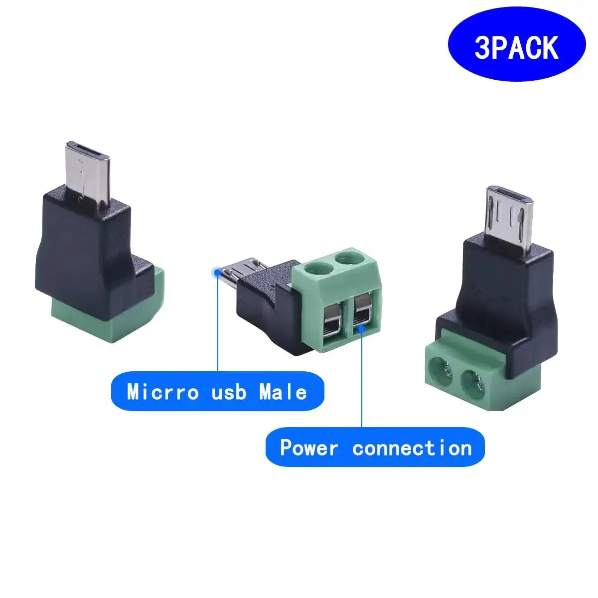 Micro USB 2Pin Solderless Charging Connector Crimp Adapter 5V 3A No Data Transfer for DIY Repair No Soldering Required Micro USB 2.0 Screw Terminal Plug With 2Pin Green Terminal 3 Pack - Image 5