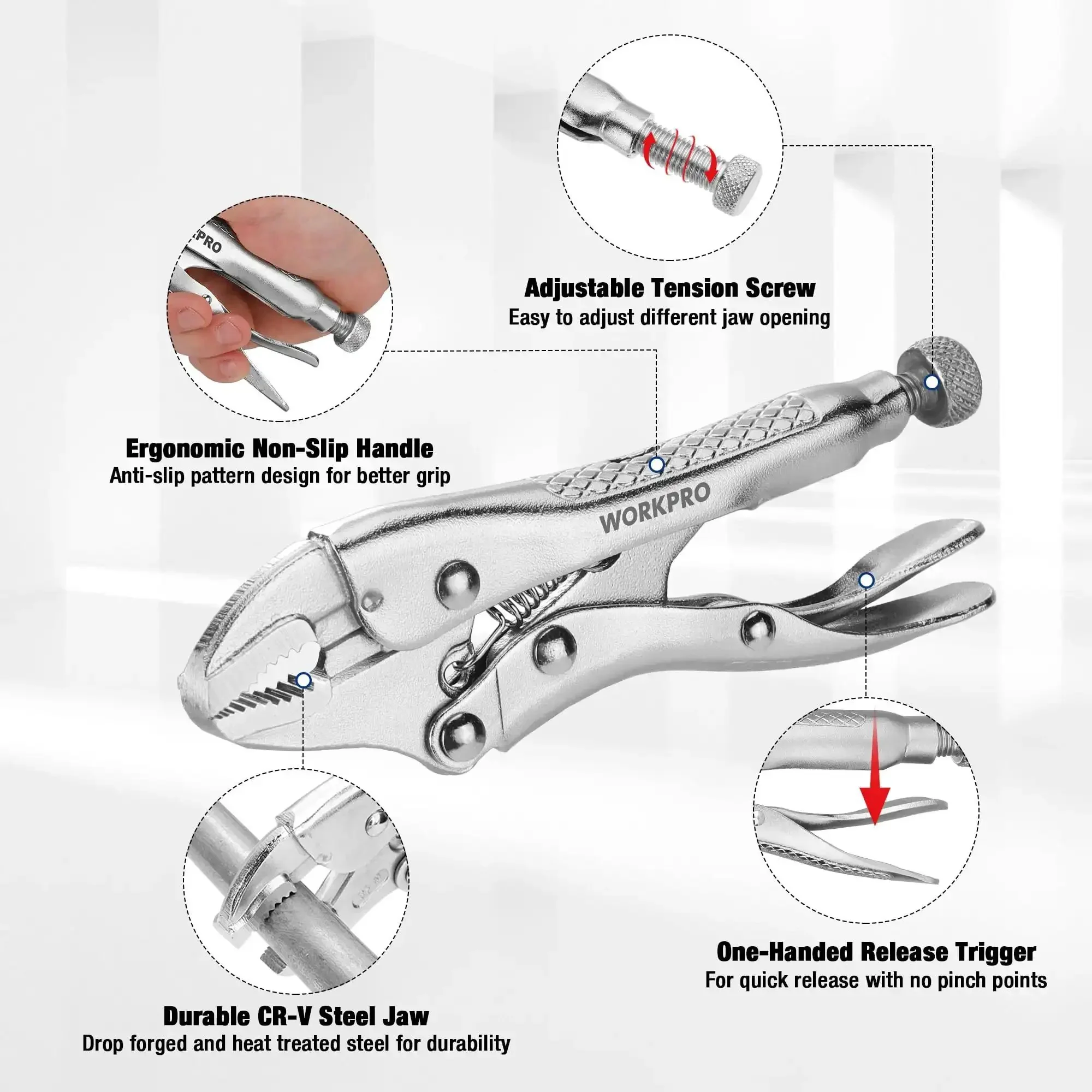 Mini 4 Inch Curved Jaw Locking Pliers With Wire Cutter Chrome Vanadium Steel Vise Grips For Clamping Twisting And Welding Jobs Heavy Duty Adjustable Locking Pliers Set - Image 6