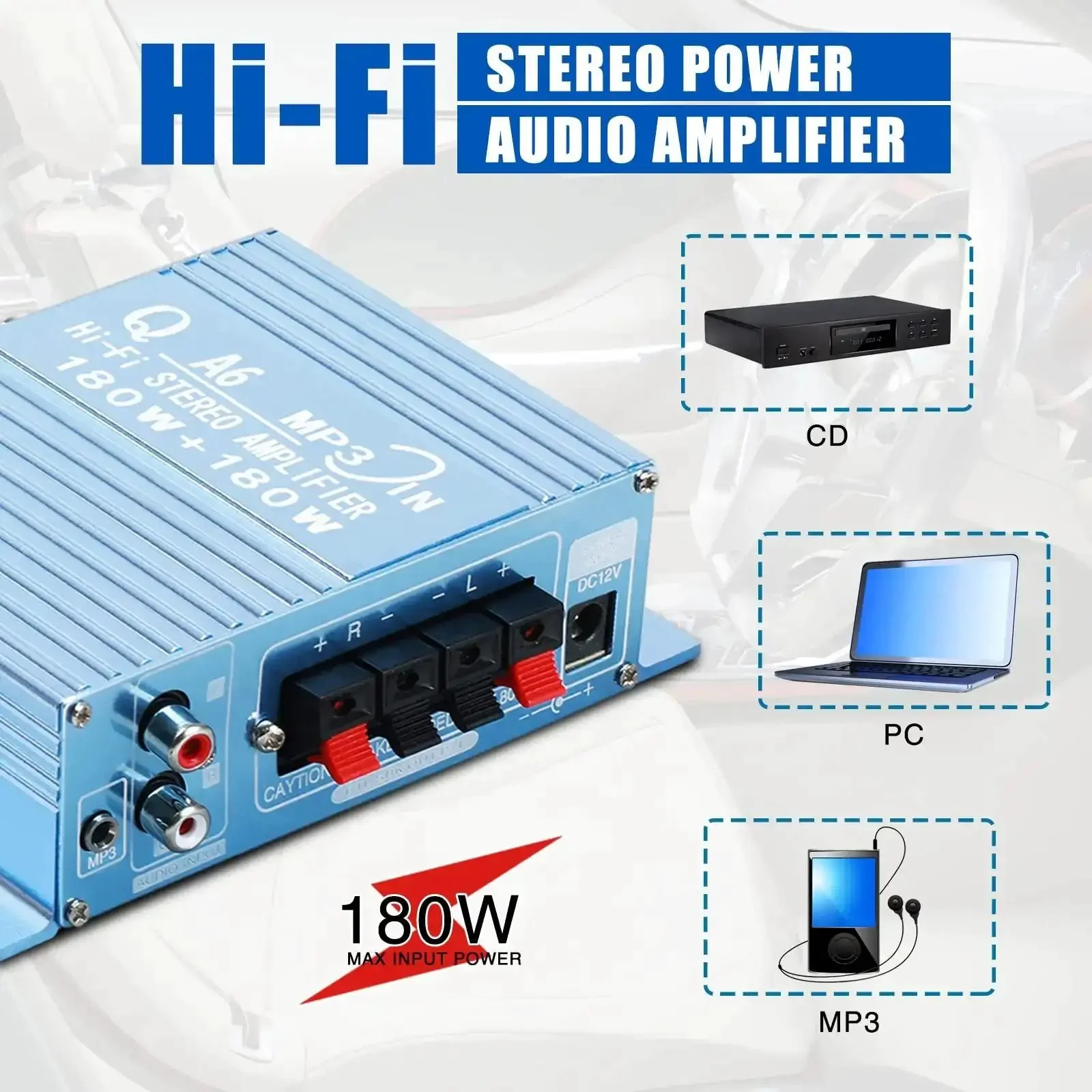 Mini Car Audio Amplifier With Bass Boost And Volume Knobs, 2 Channel Hi Fi Stereo Receiver, 40W Output, DC 12V-15V, Compact Power Amp For Cars, Motorcycles, Golf Carts, And PC Speakers - Image 6