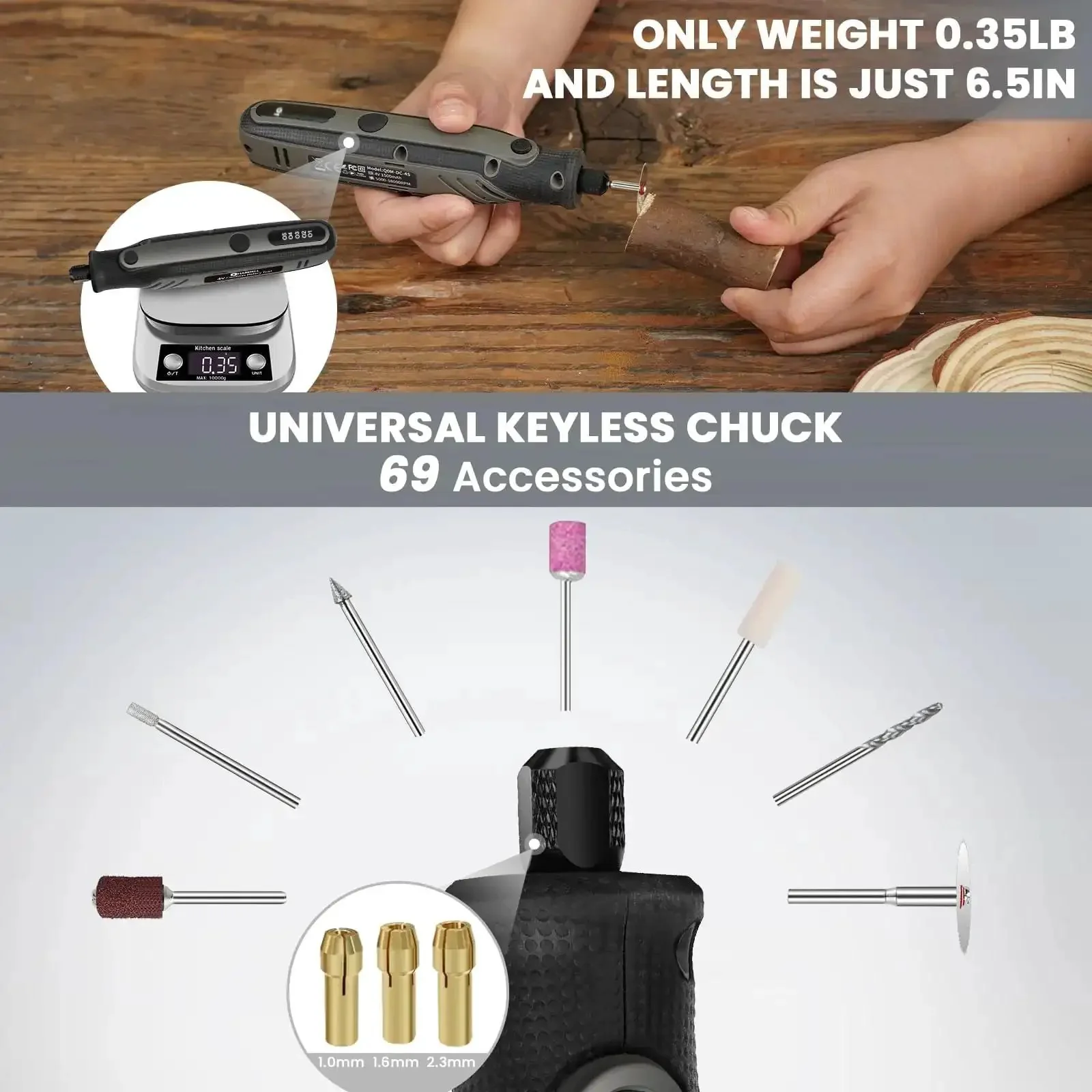 Mini Cordless Rotary Tool Kit All In One With 5 Speeds And 69 Accessories 4V Power For Cutting Engraving Sanding Drilling Polishing And Small Wood Carving DIY Crafts With Clear Display Screen Black - Image 2